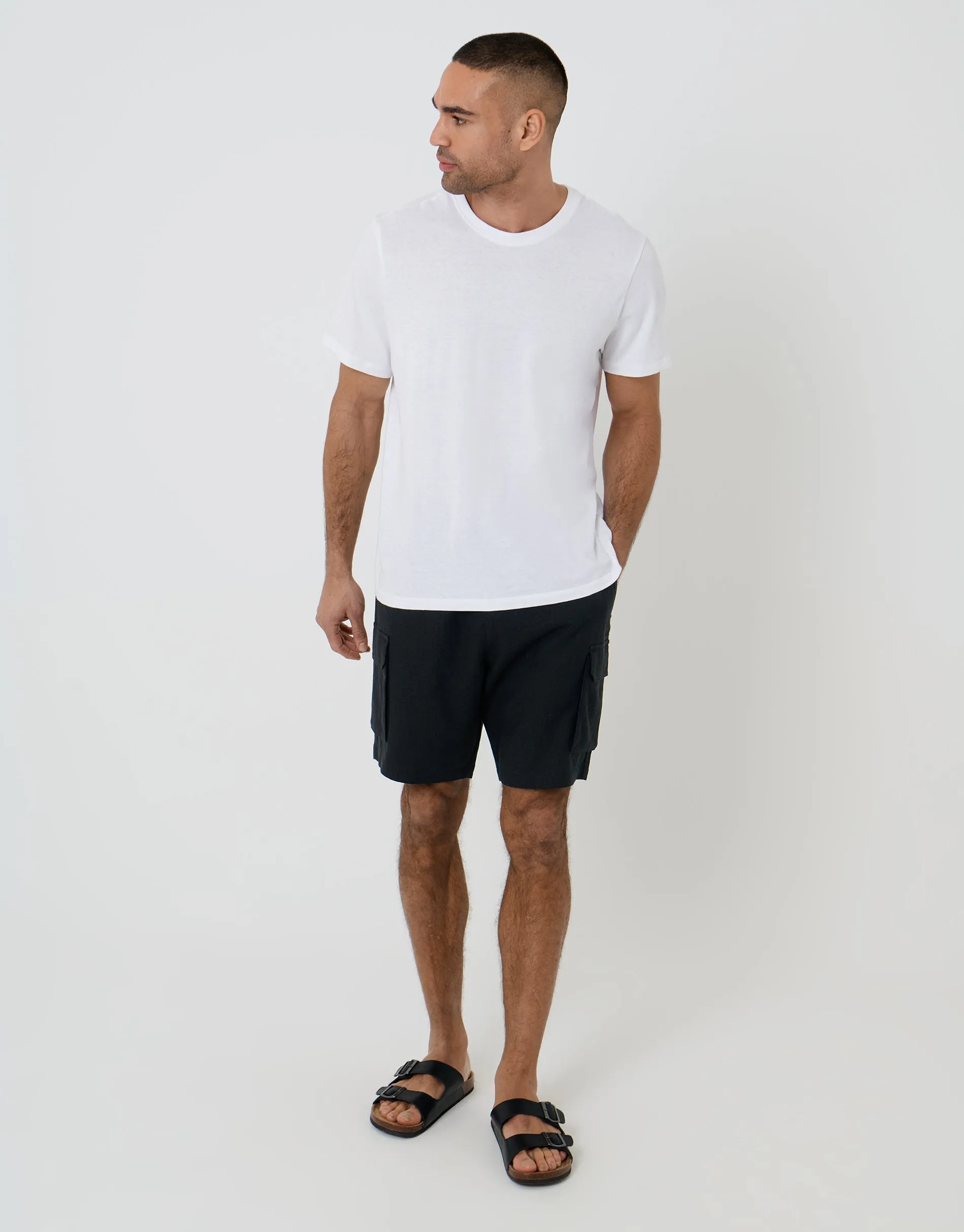 Linen Blend Cargo Shorts in Black sold by Threadbare product image thumbnail 3