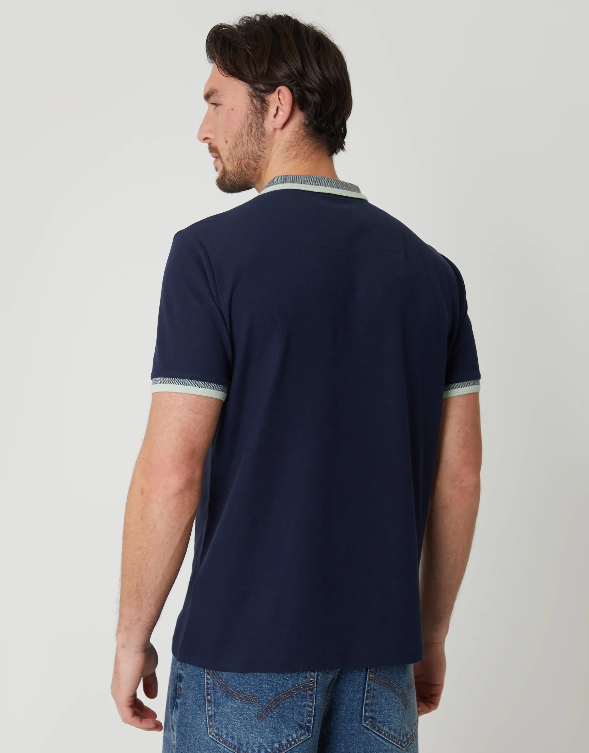 Navy Pique Tipping Collar Quarter Zip Polo Shirt sold by Threadbare product image thumbnail 2