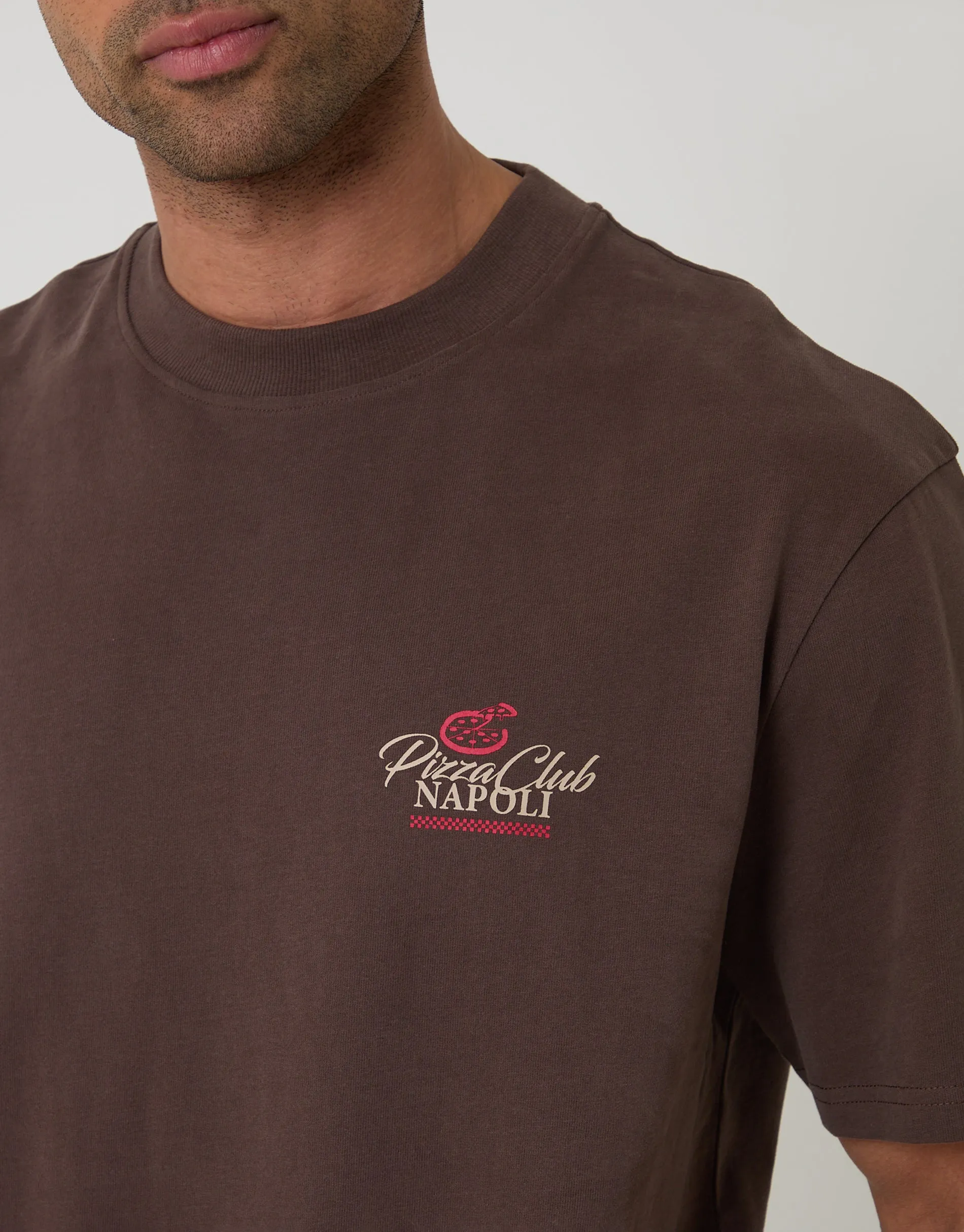 Chocolate Brown Relaxed Fit Pizza Peached Cotton T-Shirt sold by Threadbare product image thumbnail 4