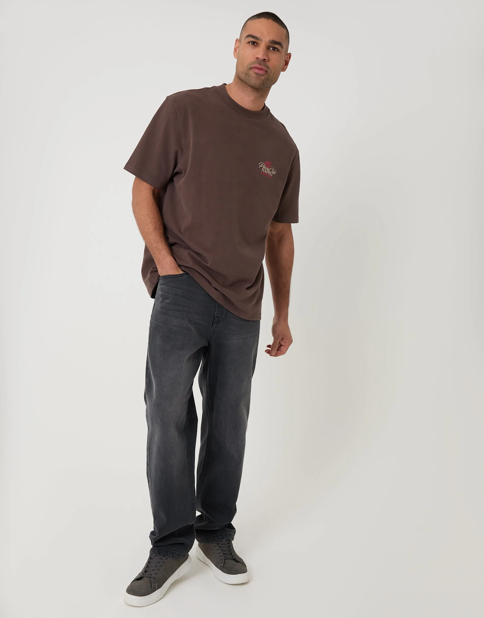 Chocolate Brown Relaxed Fit Pizza Peached Cotton T-Shirt sold by Threadbare product image thumbnail 3