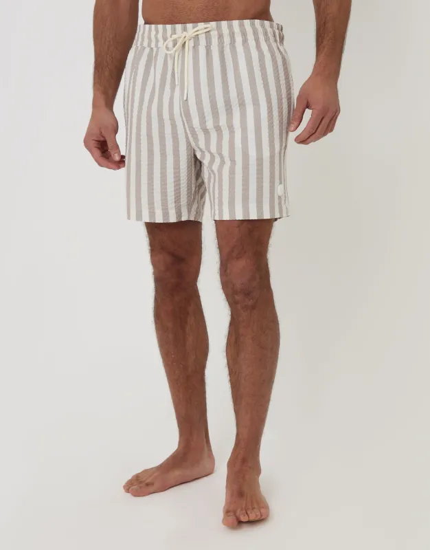 Stone Striped Seersucker Swim Shorts sold by Threadbare