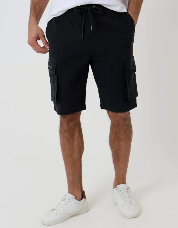 Black Elasticated Waist Stretch Cargo Shorts sold by Threadbare