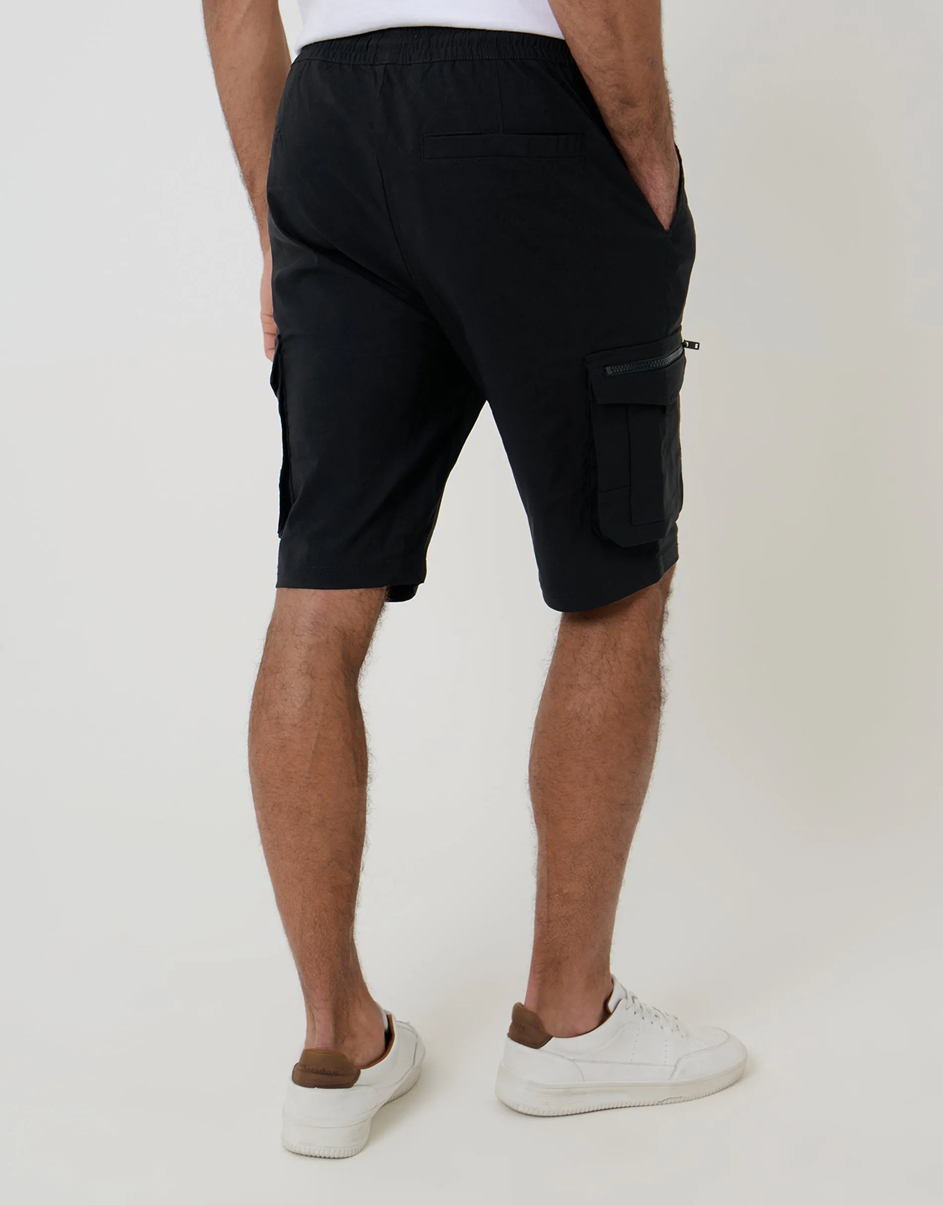Black Elasticated Waist Stretch Cargo Shorts sold by Threadbare product image thumbnail 2