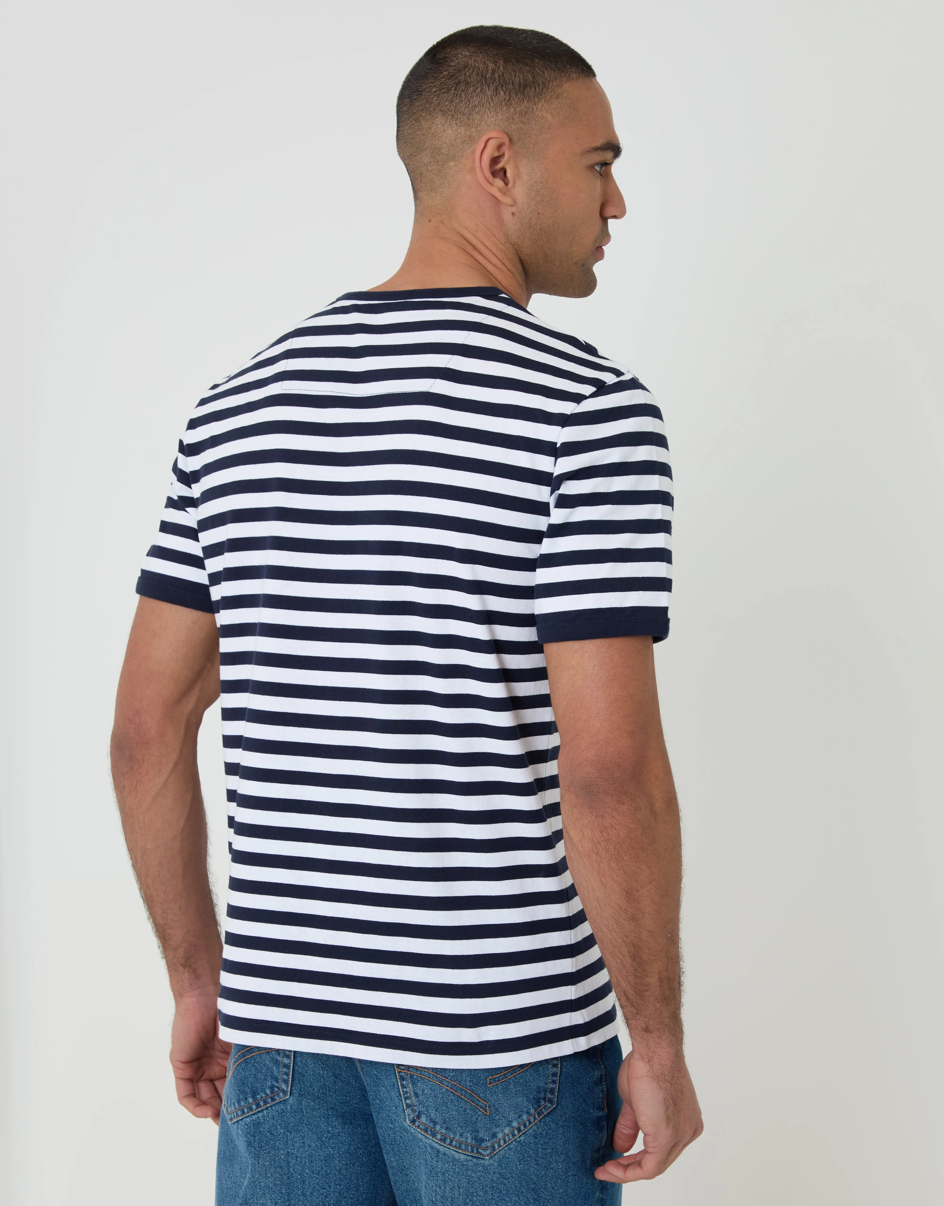 Navy Stripe Cotton Ringer T-Shirt sold by Threadbare product image thumbnail 2