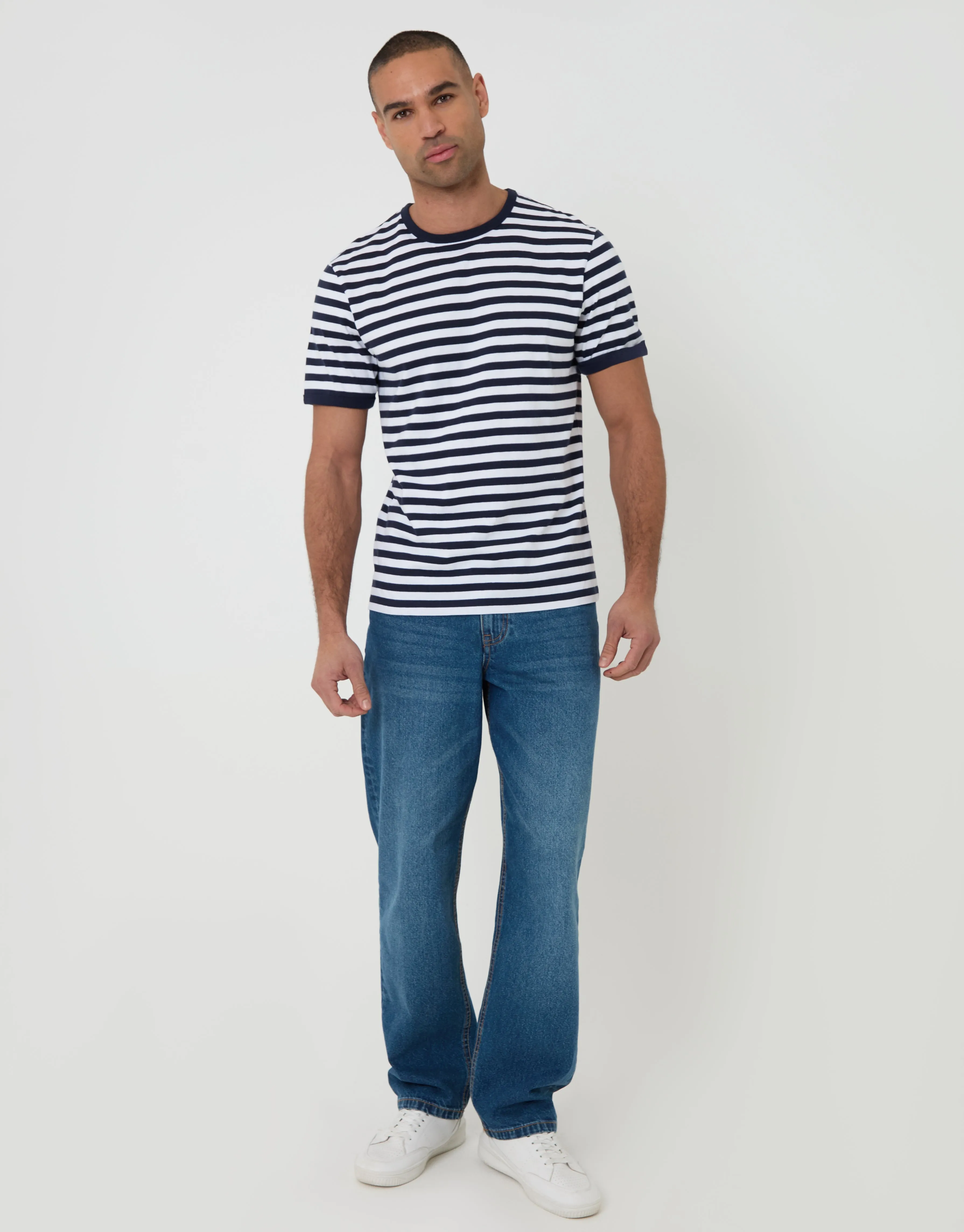 Navy Stripe Cotton Ringer T-Shirt sold by Threadbare product image thumbnail 3