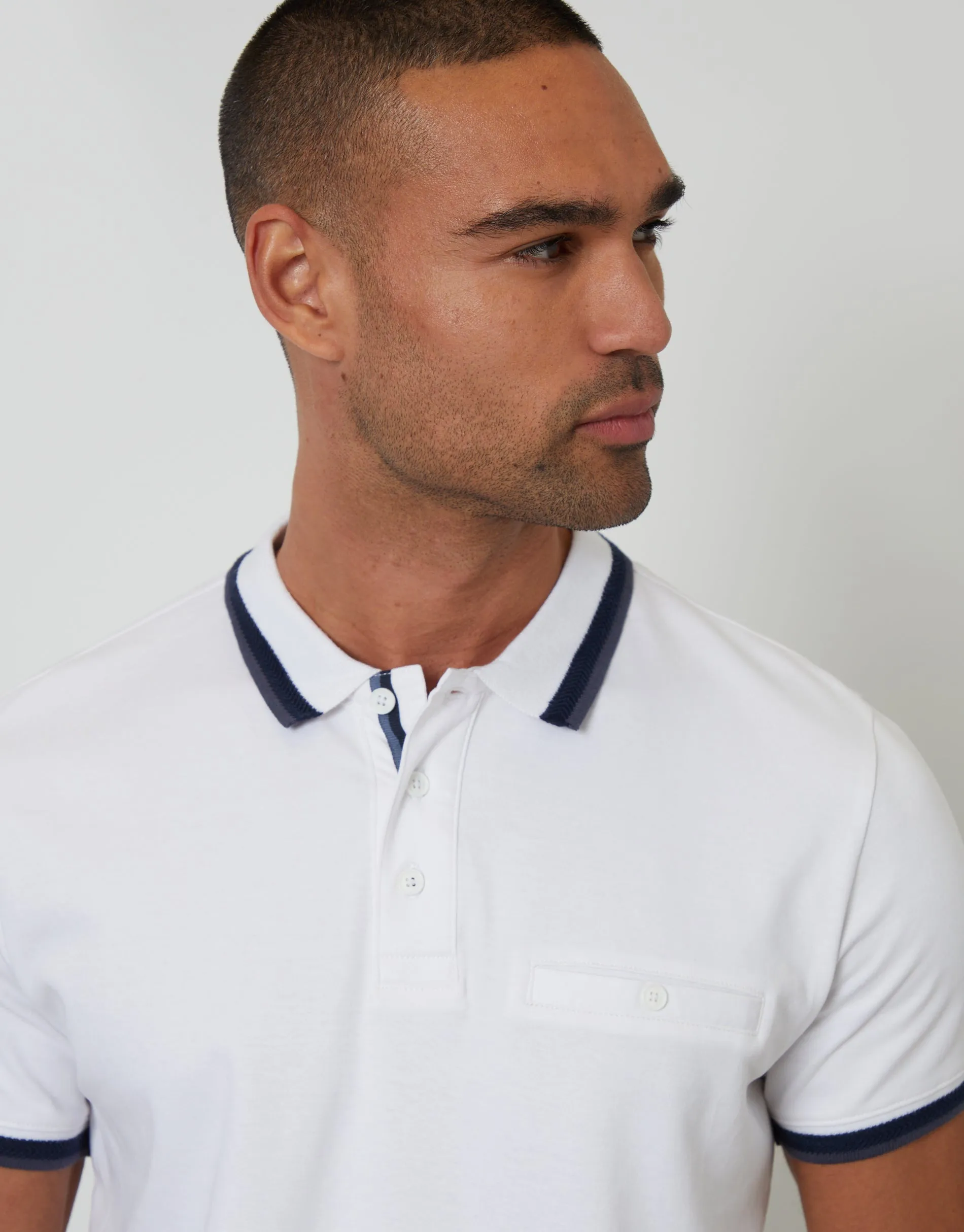 White Jetted Pocket Cotton Interlock Polo Shirt sold by Threadbare product image thumbnail 4