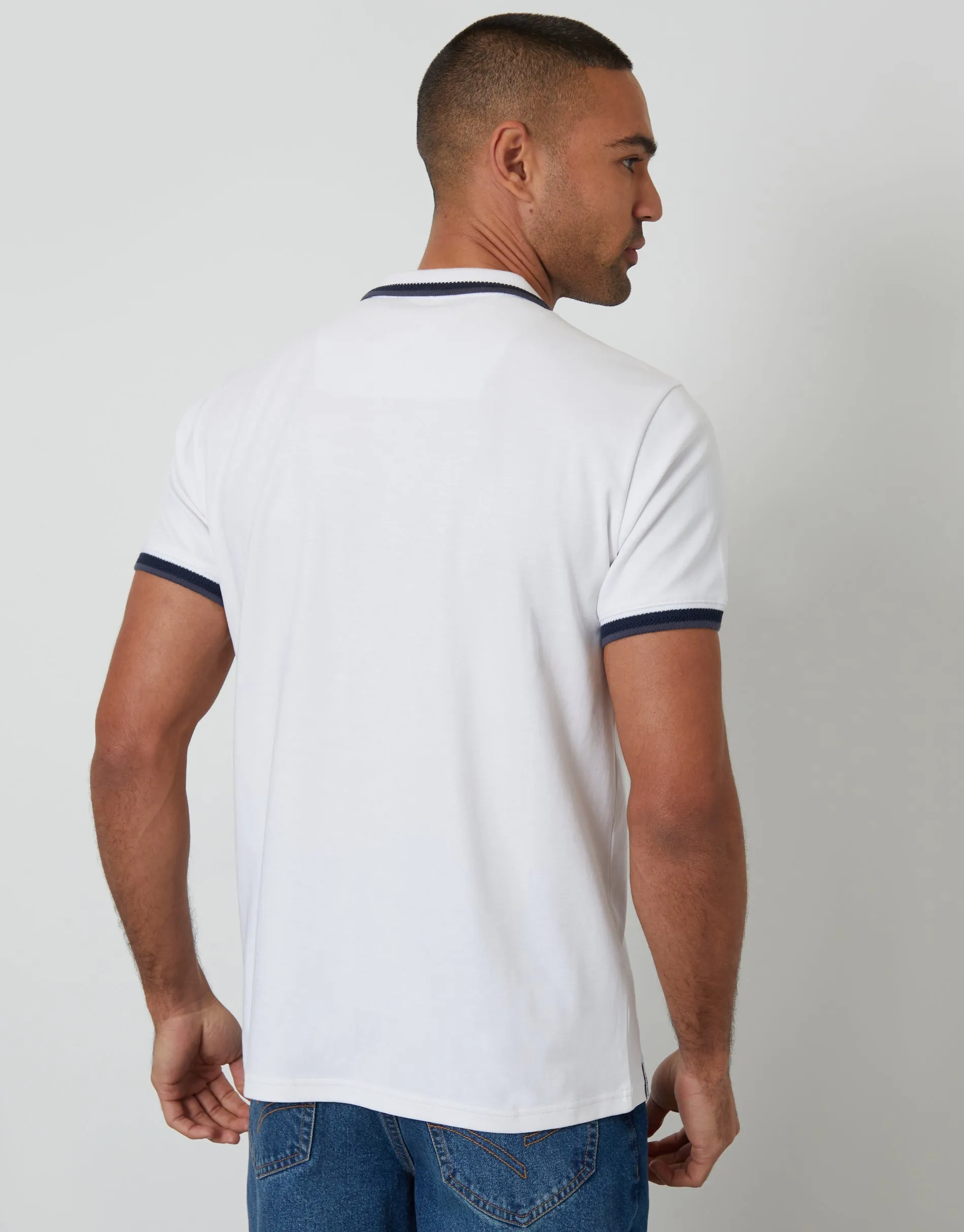 White Jetted Pocket Cotton Interlock Polo Shirt sold by Threadbare product image thumbnail 2