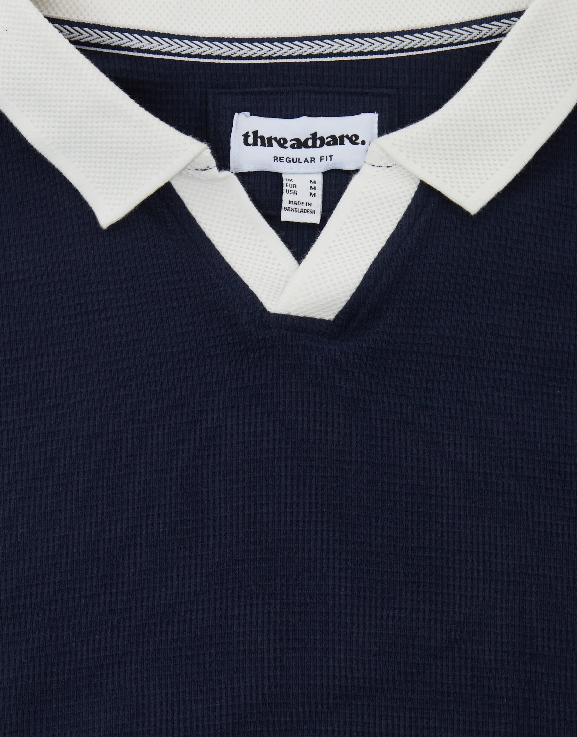 Navy Trophy Neck Waffle Polo Shirt sold by Threadbare product image thumbnail 5