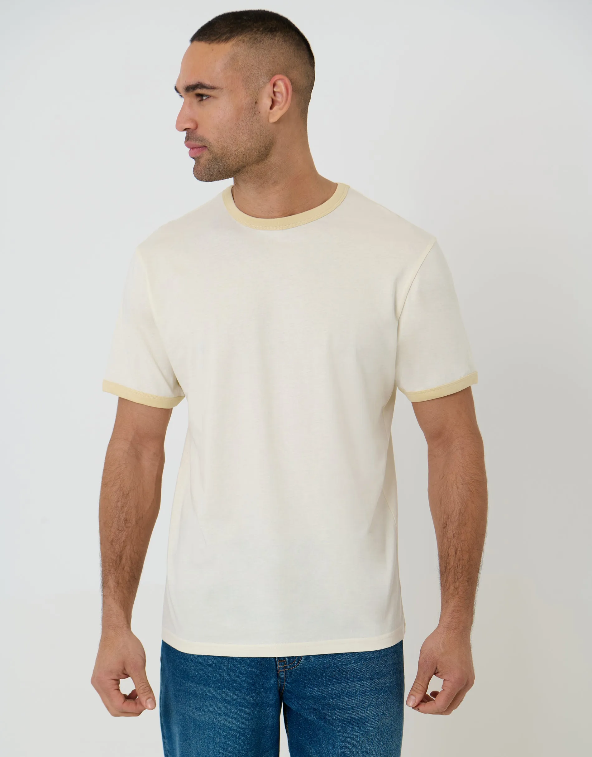 Ecru Cotton Ringer T-Shirt sold by Threadbare