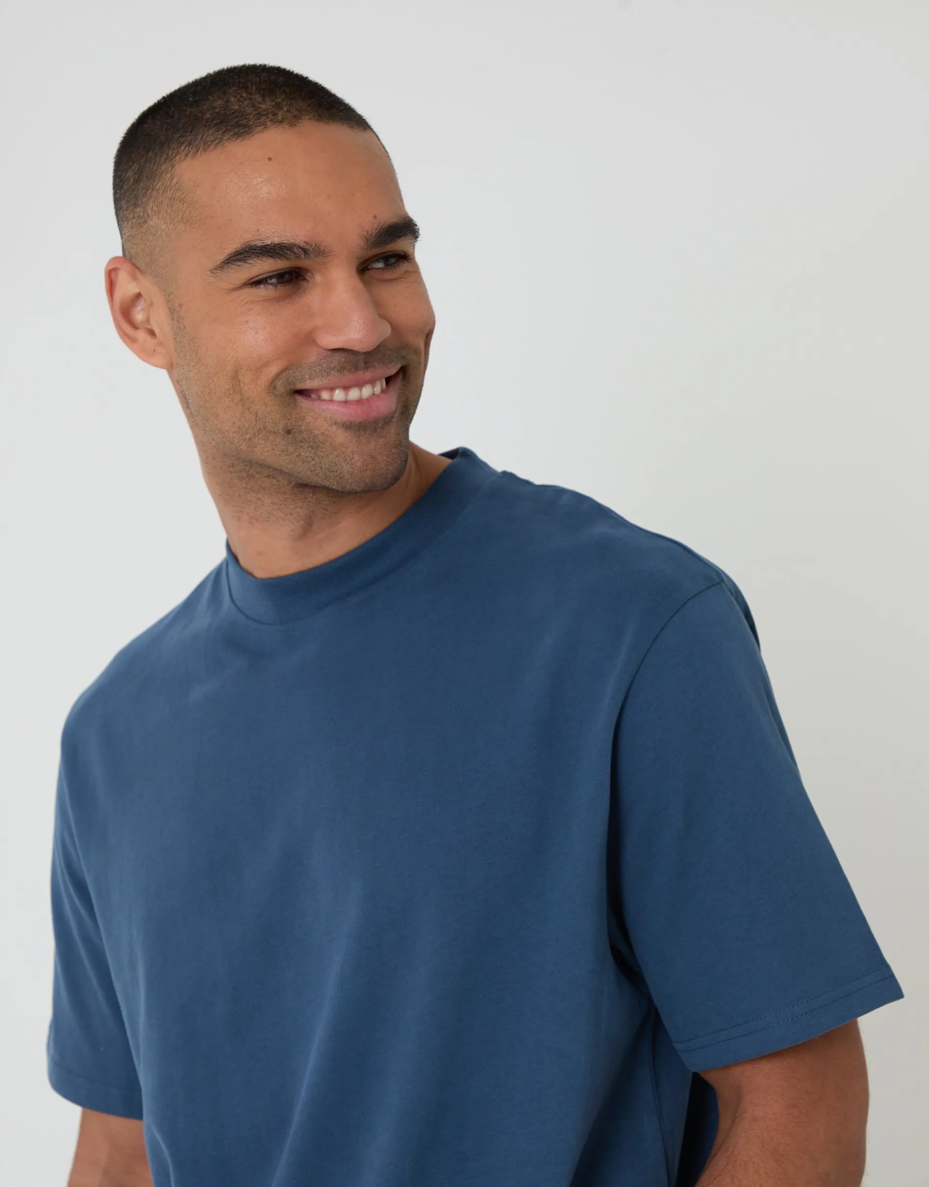 Dark Denim Relaxed Fit Peached Cotton T-Shirt sold by Threadbare product image thumbnail 4