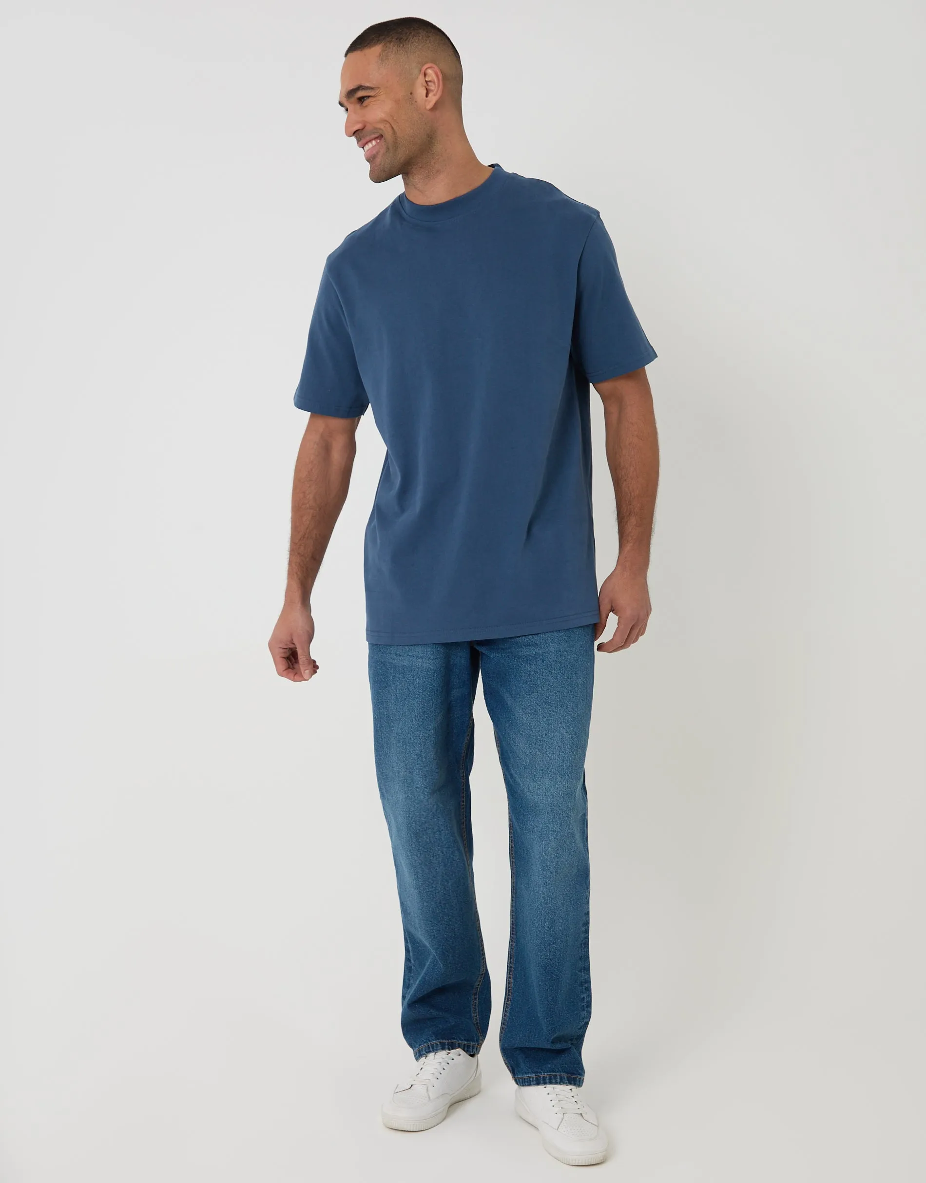 Dark Denim Relaxed Fit Peached Cotton T-Shirt sold by Threadbare product image thumbnail 3
