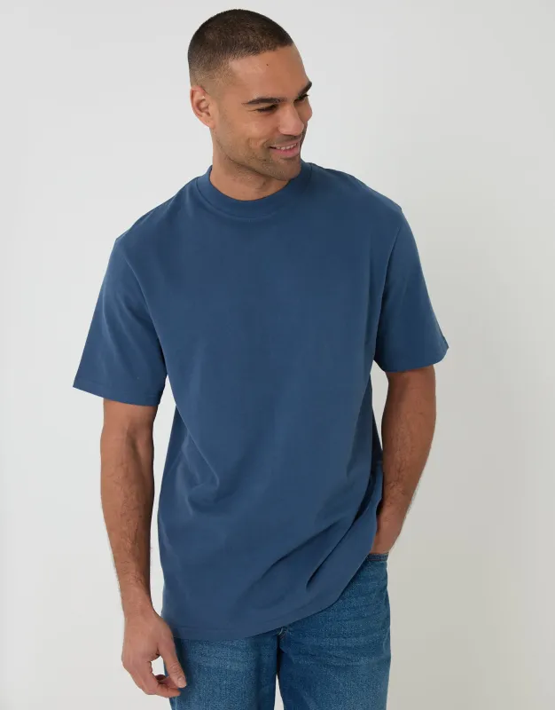 Dark Denim Relaxed Fit Peached Cotton T-Shirt made by Threadbare