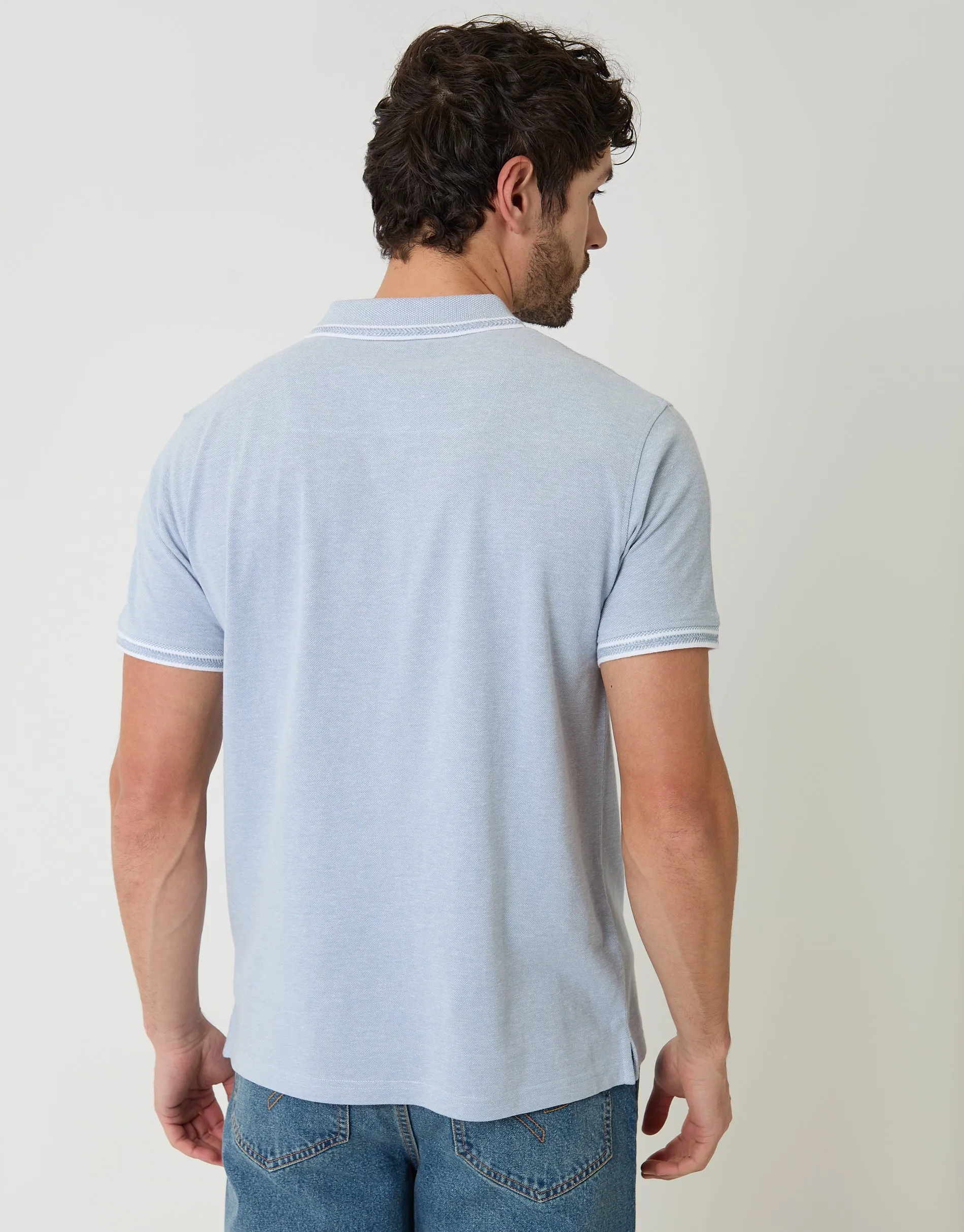 Denim Blue Two Tone Cotton Pique Polo Shirt sold by Threadbare product image thumbnail 2