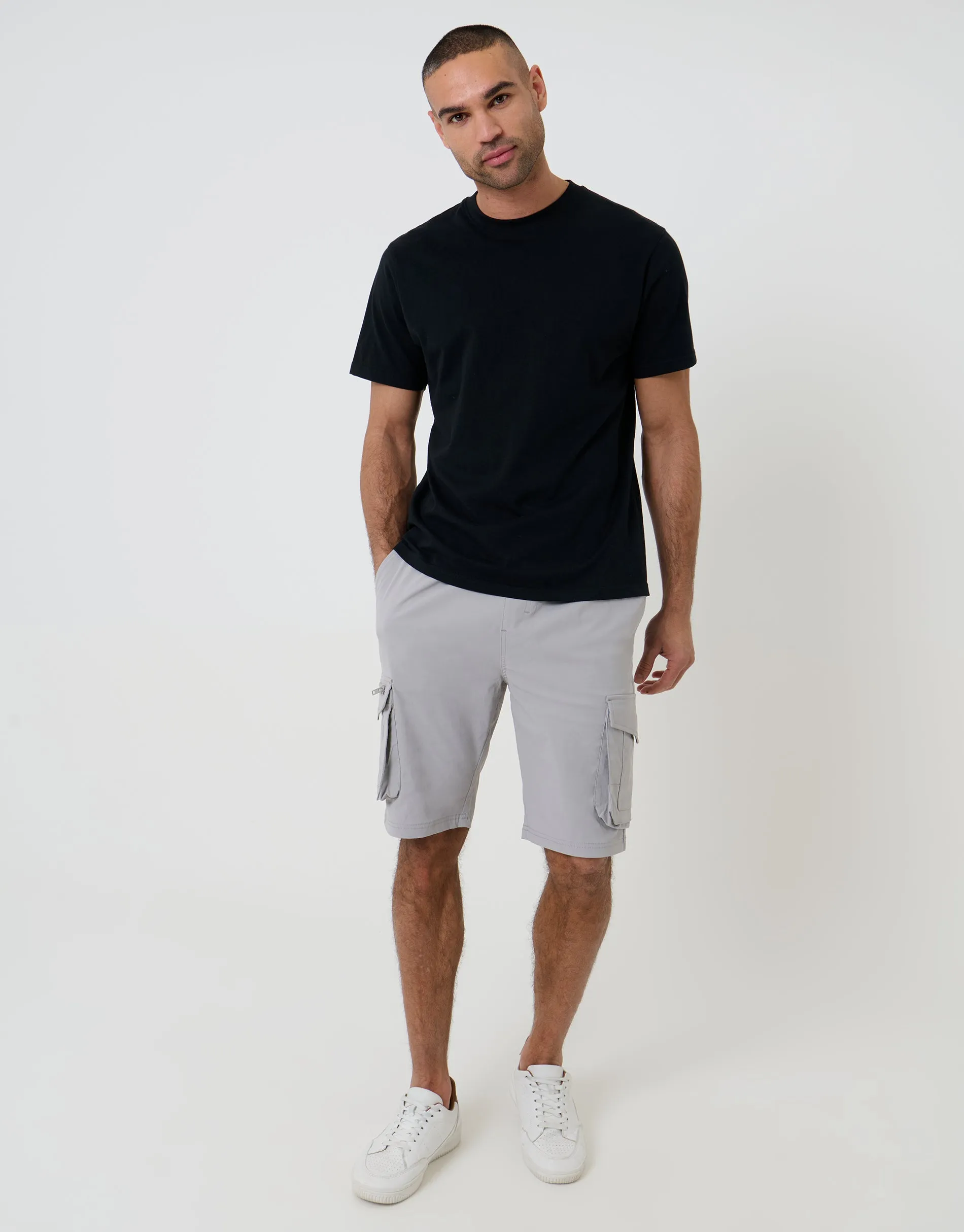 Chalk Elasticated Waist Stretch Cargo Shorts sold by Threadbare product image thumbnail 3