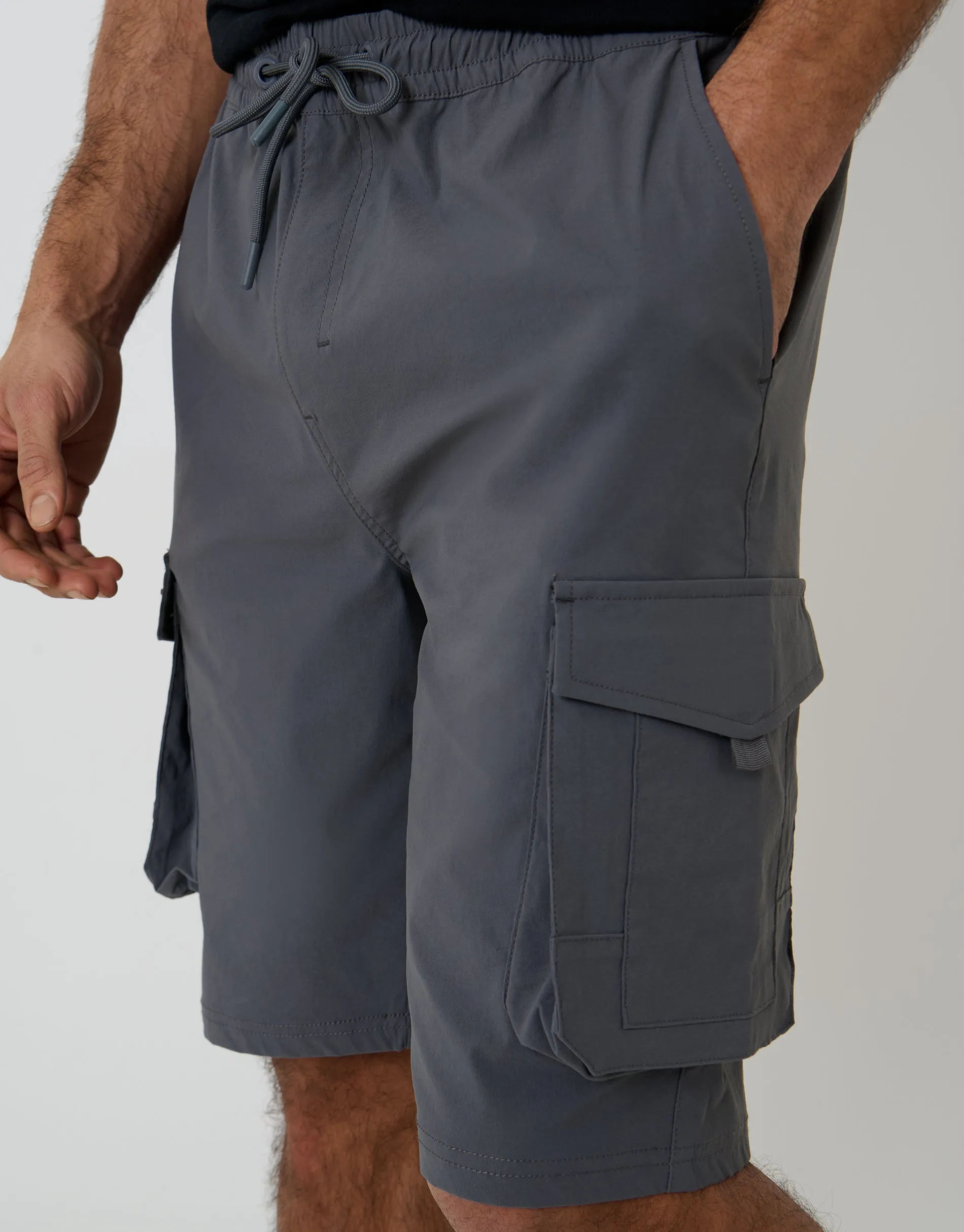 Charcoal Grey Elasticated Waist Stretch Cargo Shorts sold by Threadbare product image thumbnail 4