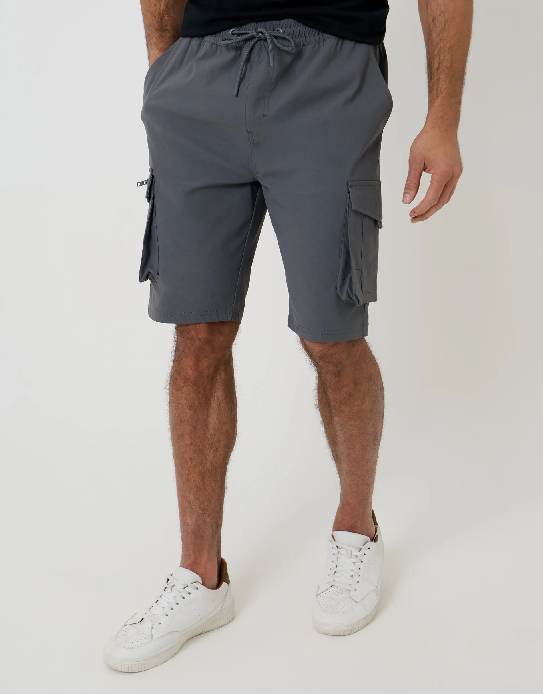 Charcoal Grey Elasticated Waist Stretch Cargo Shorts sold by Threadbare
