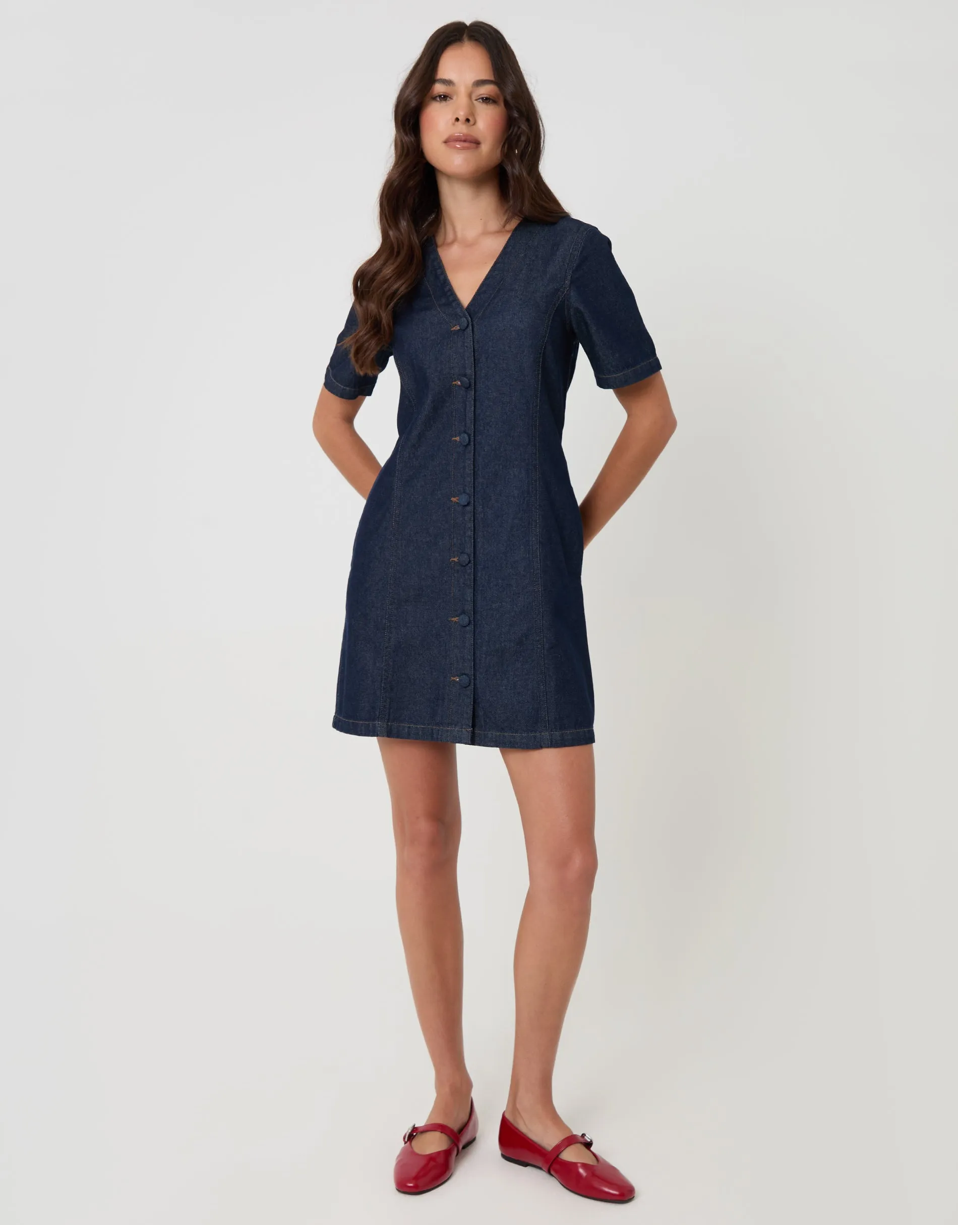 Indigo Denim Button Up Mini Dress sold by Threadbare product image thumbnail 3