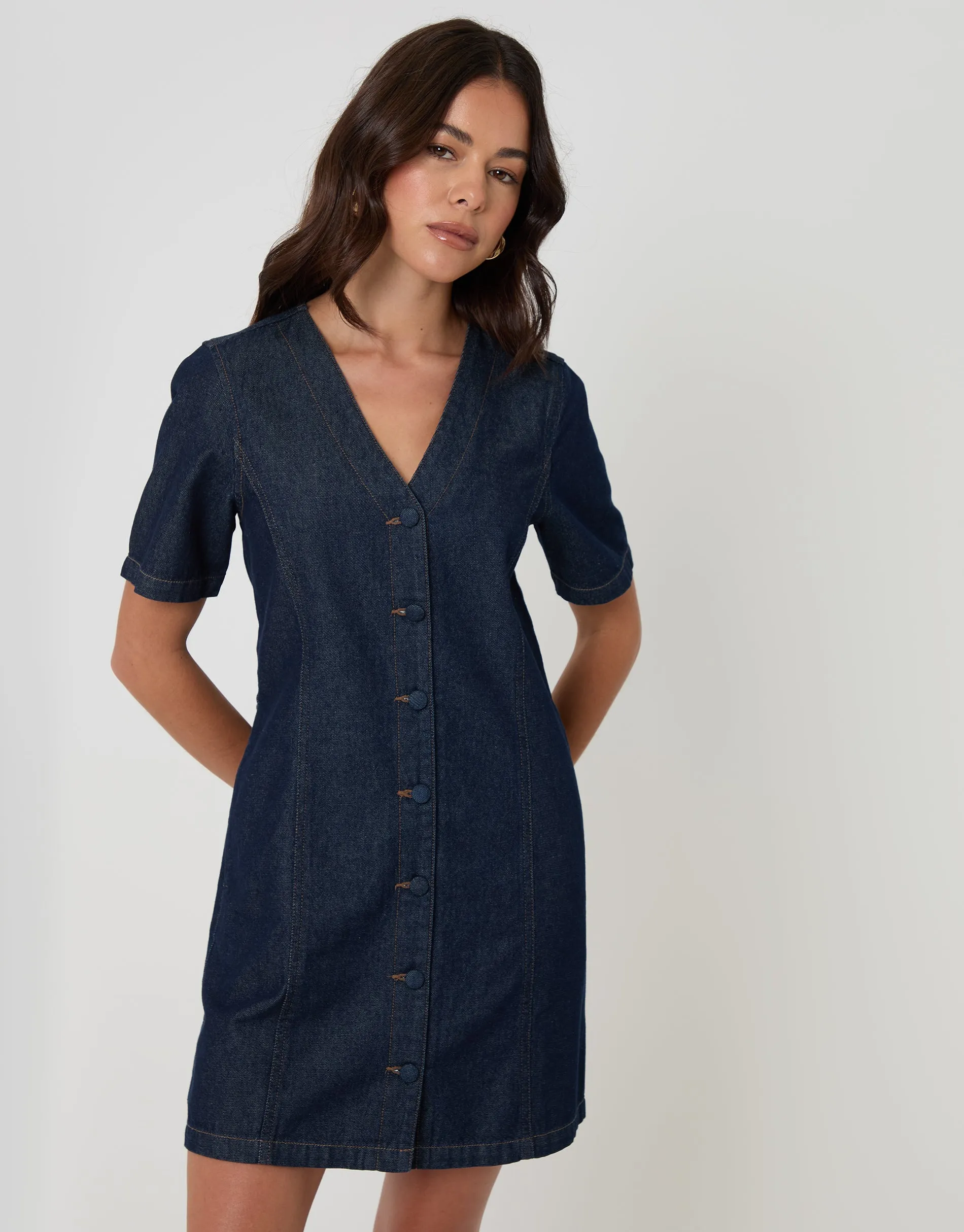 Indigo Denim Button Up Mini Dress sold by Threadbare product image thumbnail 5