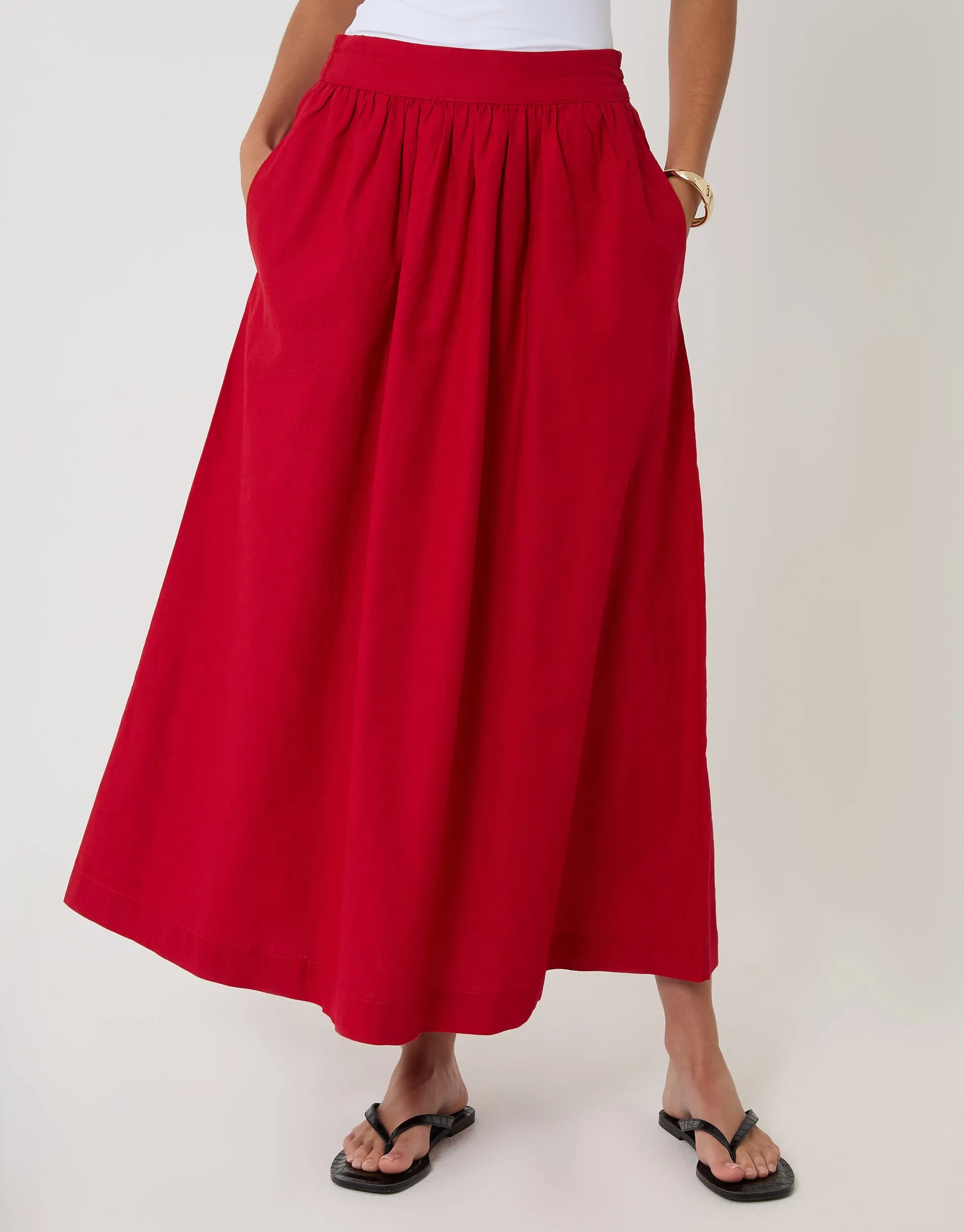 Red Linen Blend Gathered Midaxi Skirt sold by Threadbare product image thumbnail 2