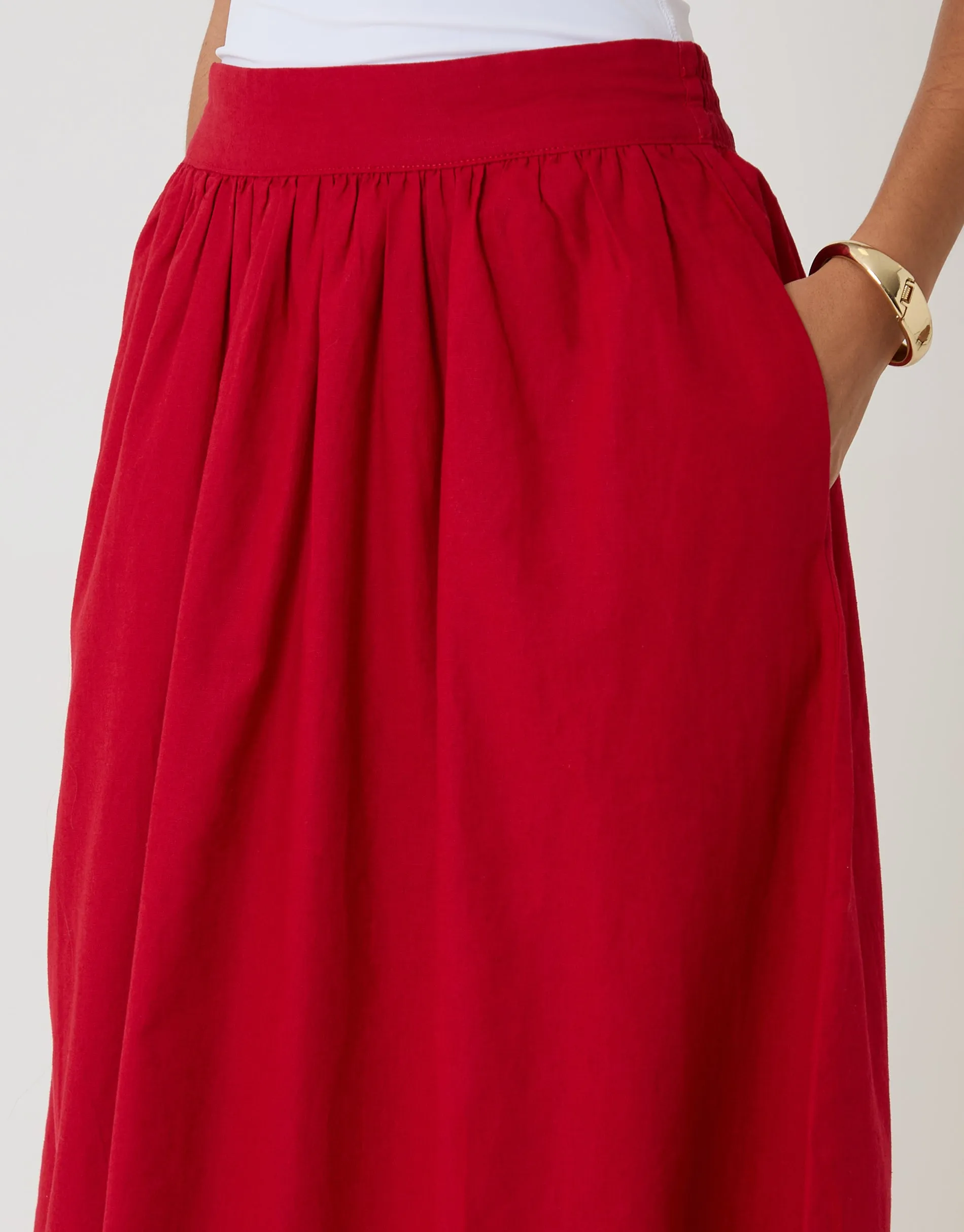Red Linen Blend Gathered Midaxi Skirt sold by Threadbare product image thumbnail 4