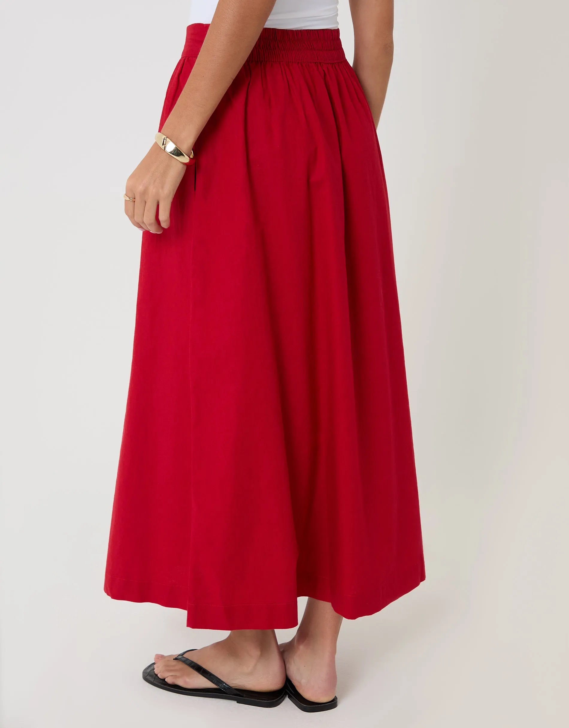 Red Linen Blend Gathered Midaxi Skirt sold by Threadbare product image thumbnail 3