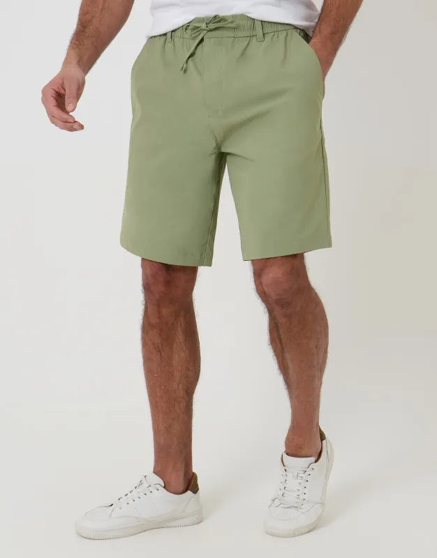 Sage Green Regular Fit Elasticated Waist Stretch Chino Shorts made by Threadbare