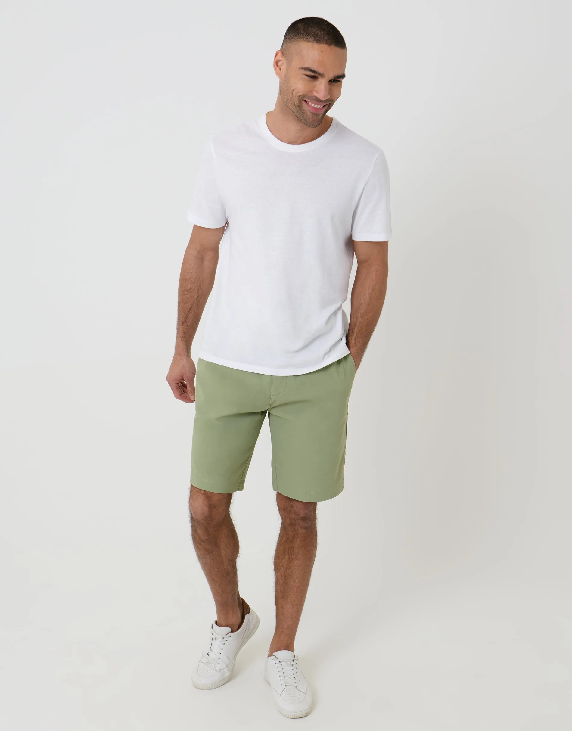 Sage Green Regular Fit Elasticated Waist Stretch Chino Shorts sold by Threadbare product image thumbnail 3