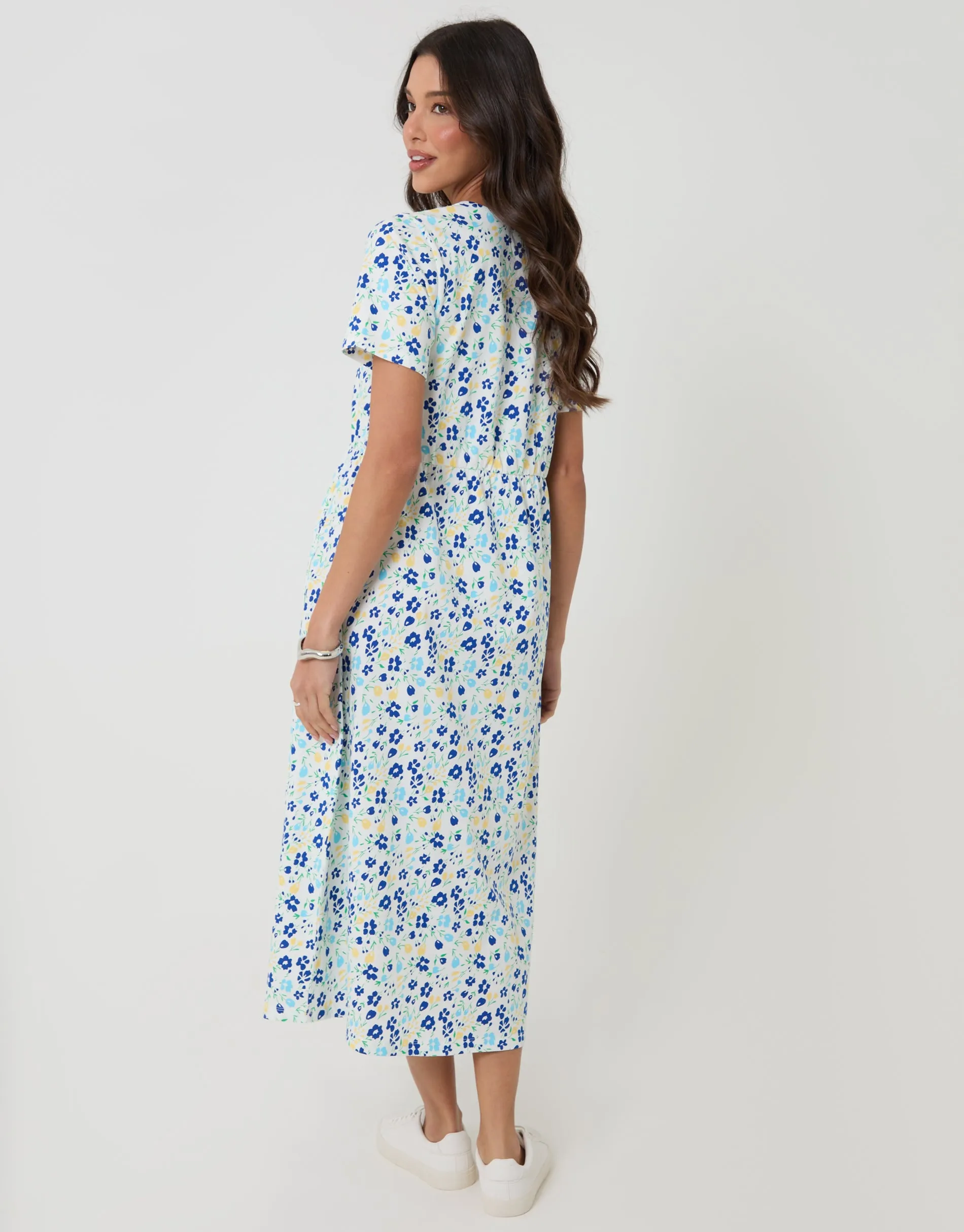 White Floral Jersey Midi Smock Dress with Pockets sold by Threadbare product image thumbnail 4