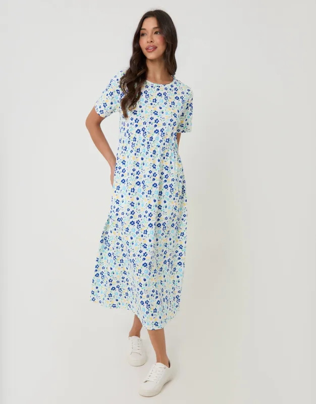 White Floral Jersey Midi Smock Dress with Pockets sold by Threadbare