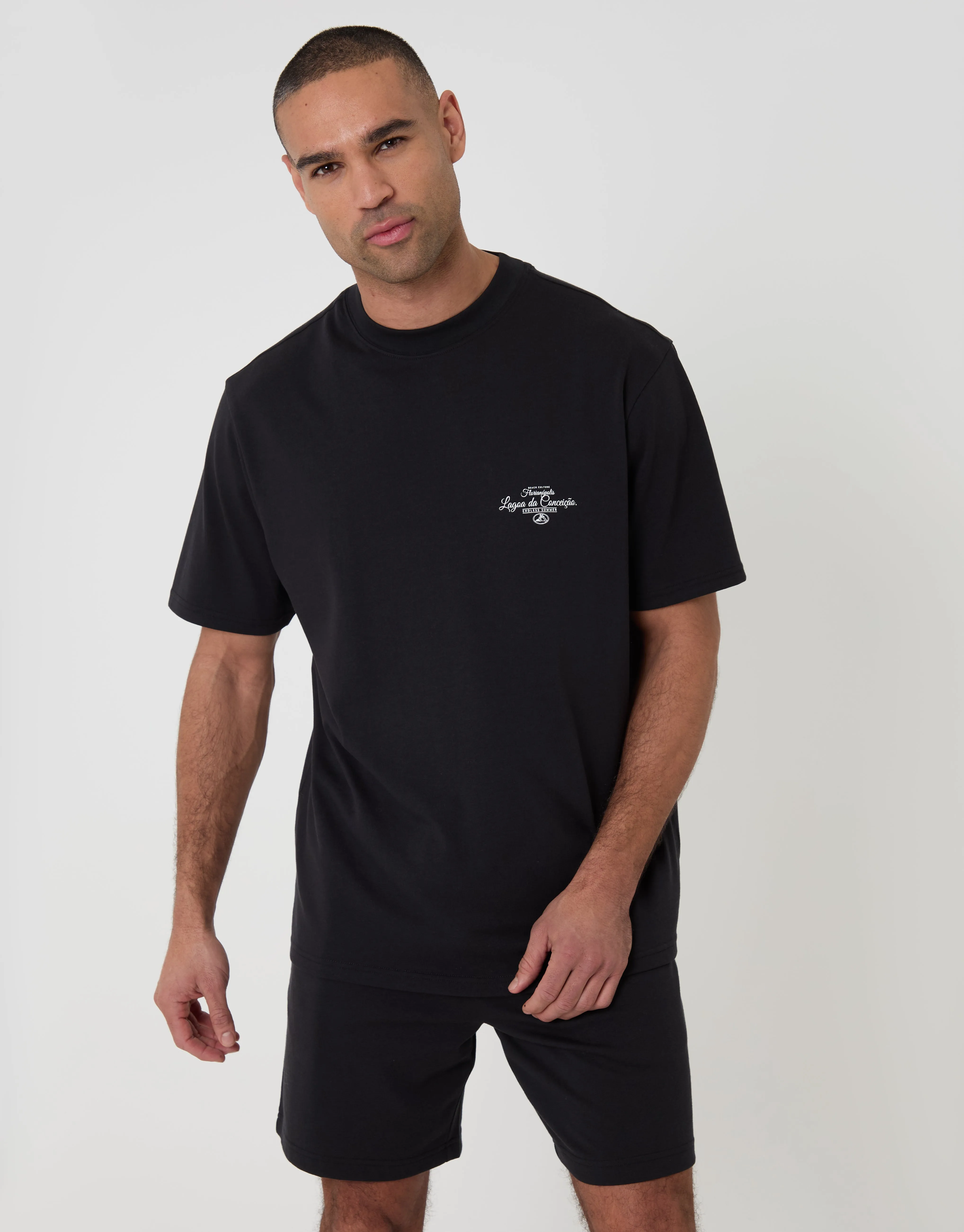 Black Relaxed Fit Graphic Top & Shorts Lounge Set sold by Threadbare product image thumbnail 2