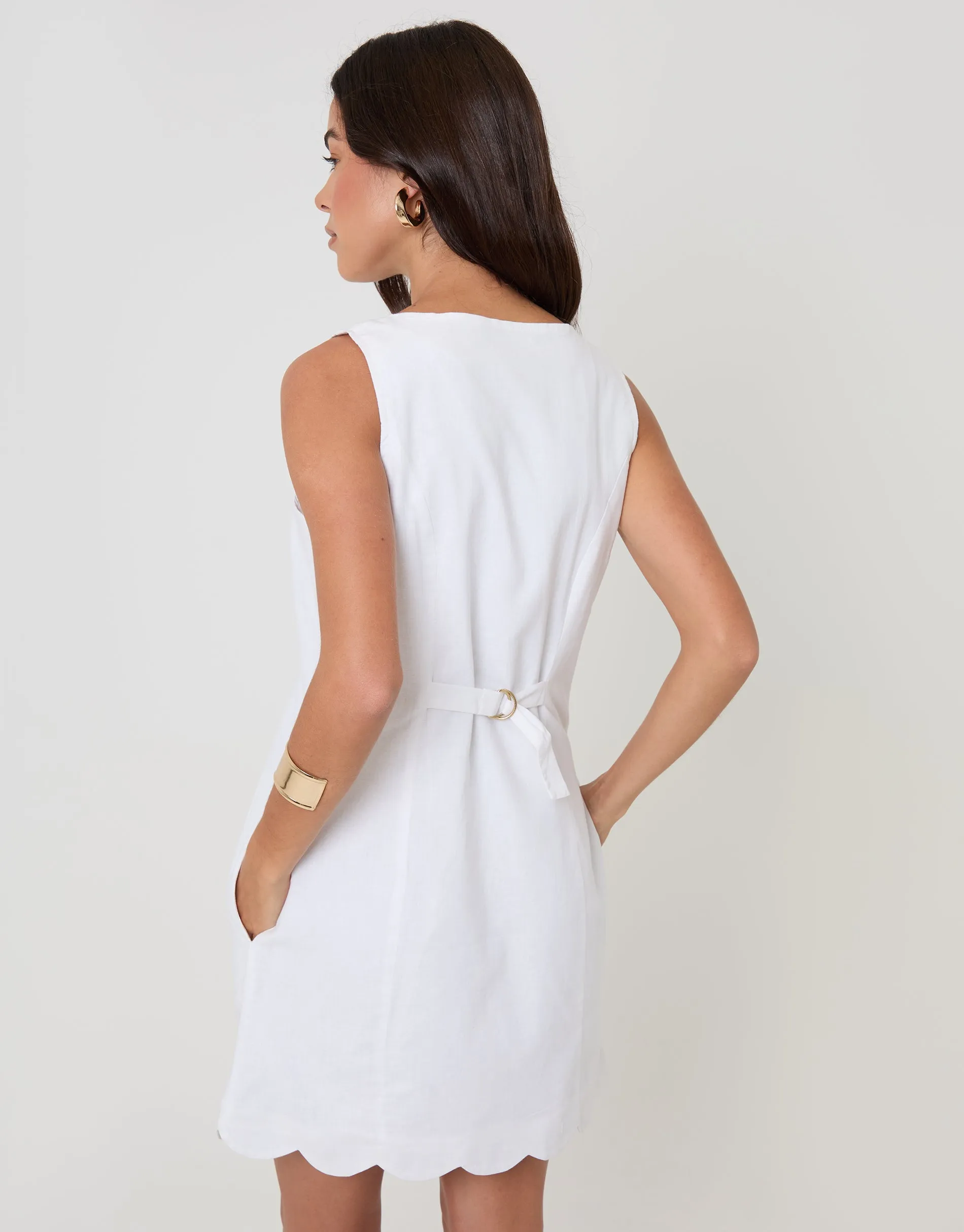 White Linen Blend Pinafore Dress sold by Threadbare product image thumbnail 2