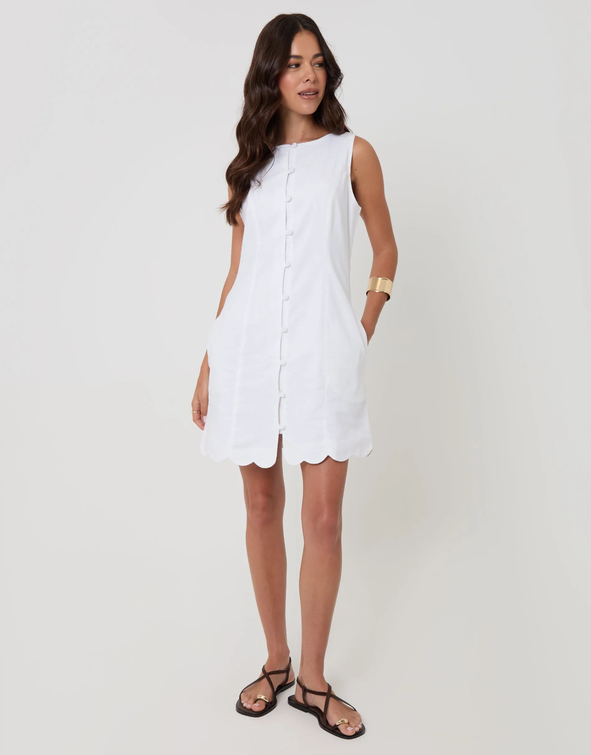 White Linen Blend Pinafore Dress sold by Threadbare product image thumbnail 3