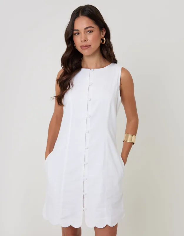 White Linen Blend Pinafore Dress made by Threadbare