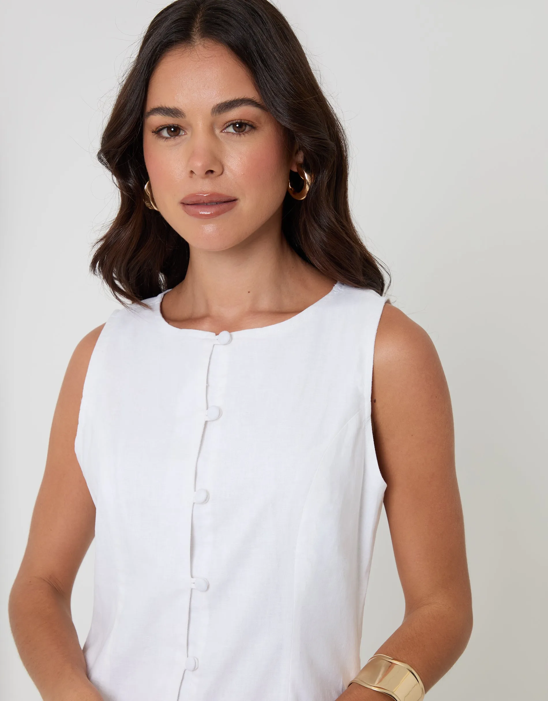 White Linen Blend Pinafore Dress sold by Threadbare product image thumbnail 4