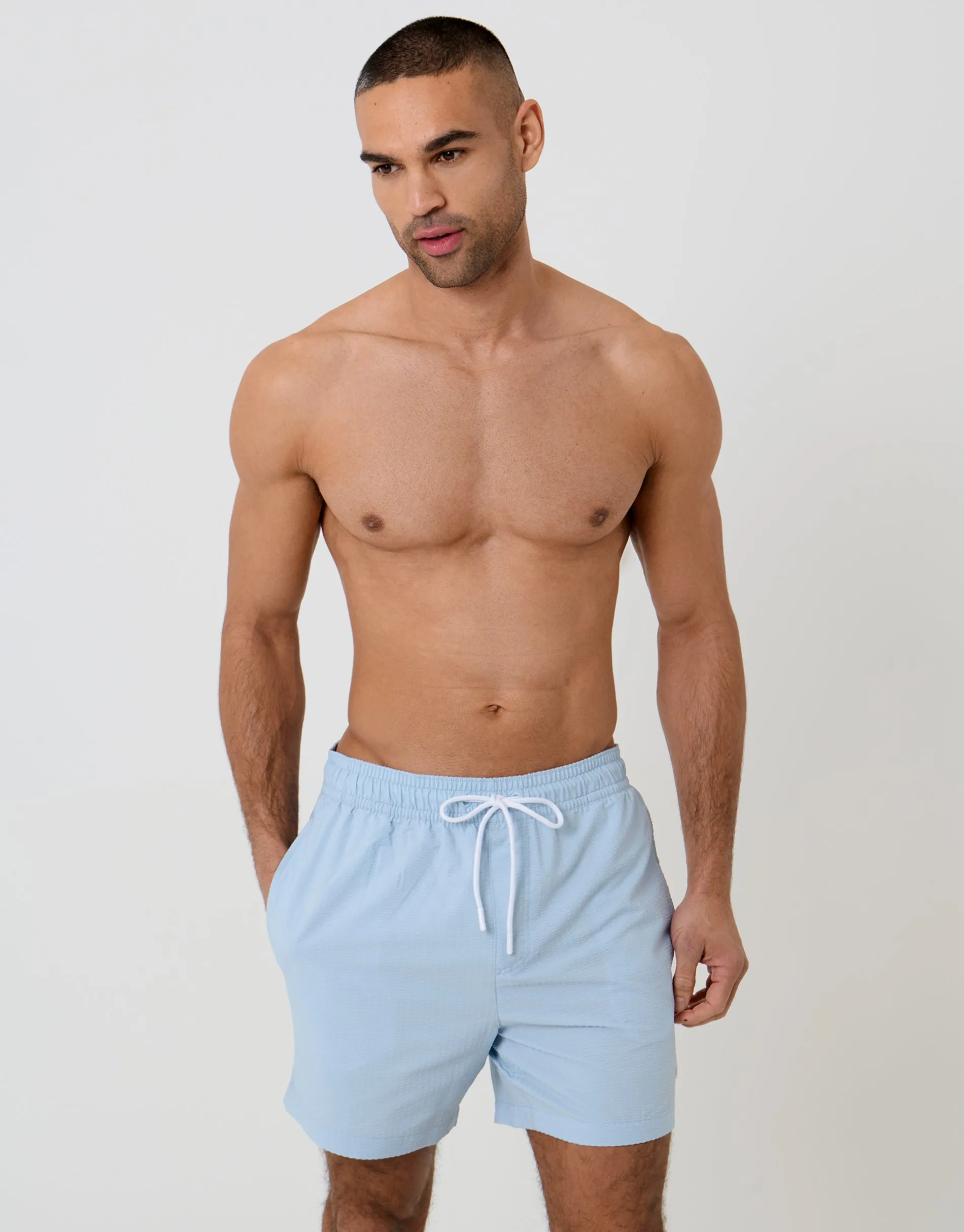 2 Pack Blue Stripe Seersucker Swim Shorts sold by Threadbare product image thumbnail 4
