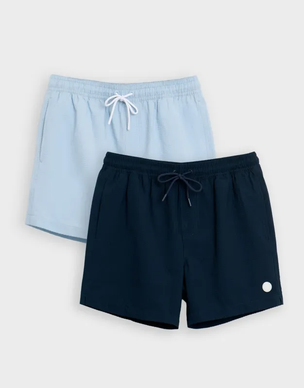 2 Pack Blue Stripe Seersucker Swim Shorts made by Threadbare