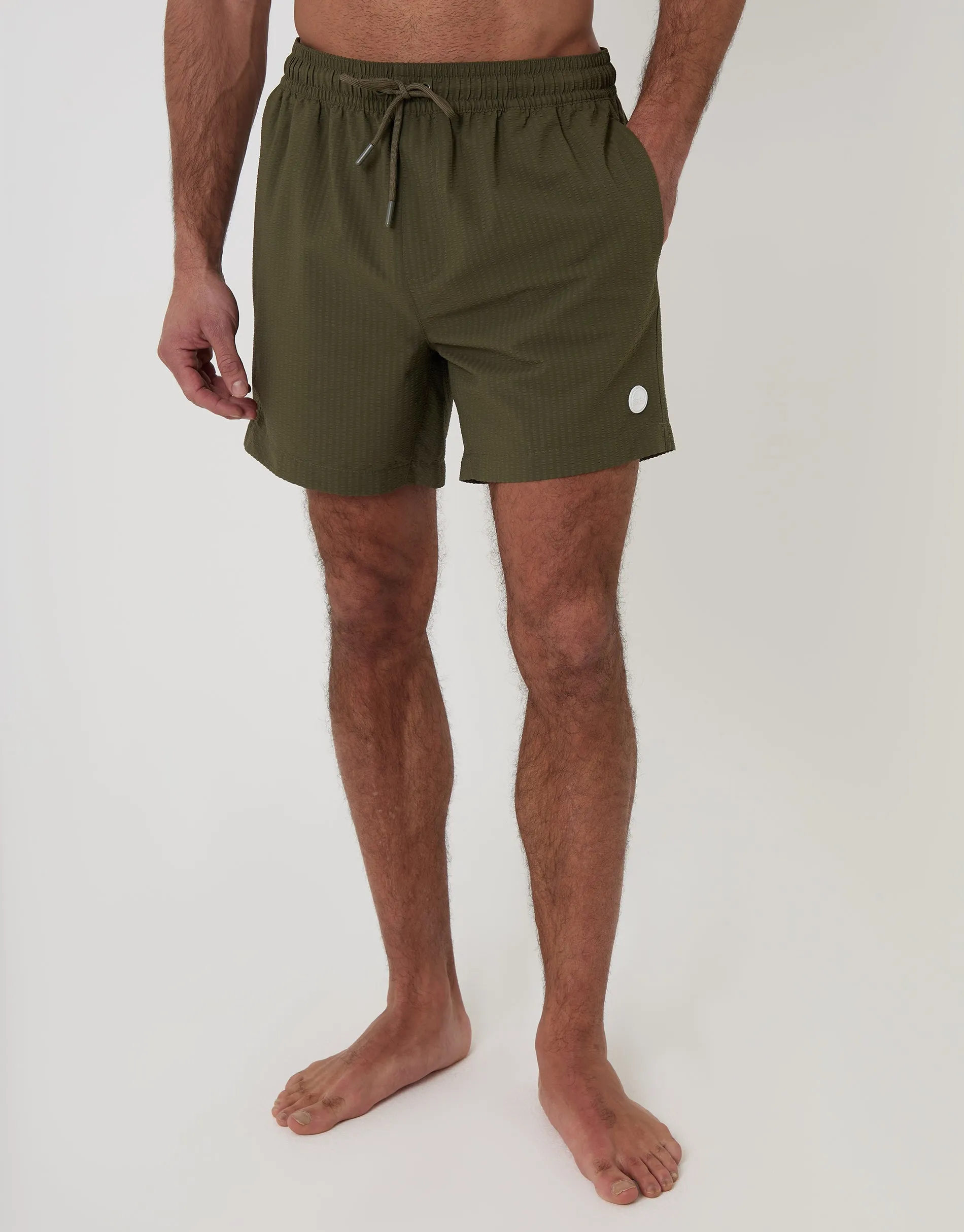 2 Pack Black & Khaki Green Stripe Seersucker Swim Shorts sold by Threadbare product image thumbnail 2