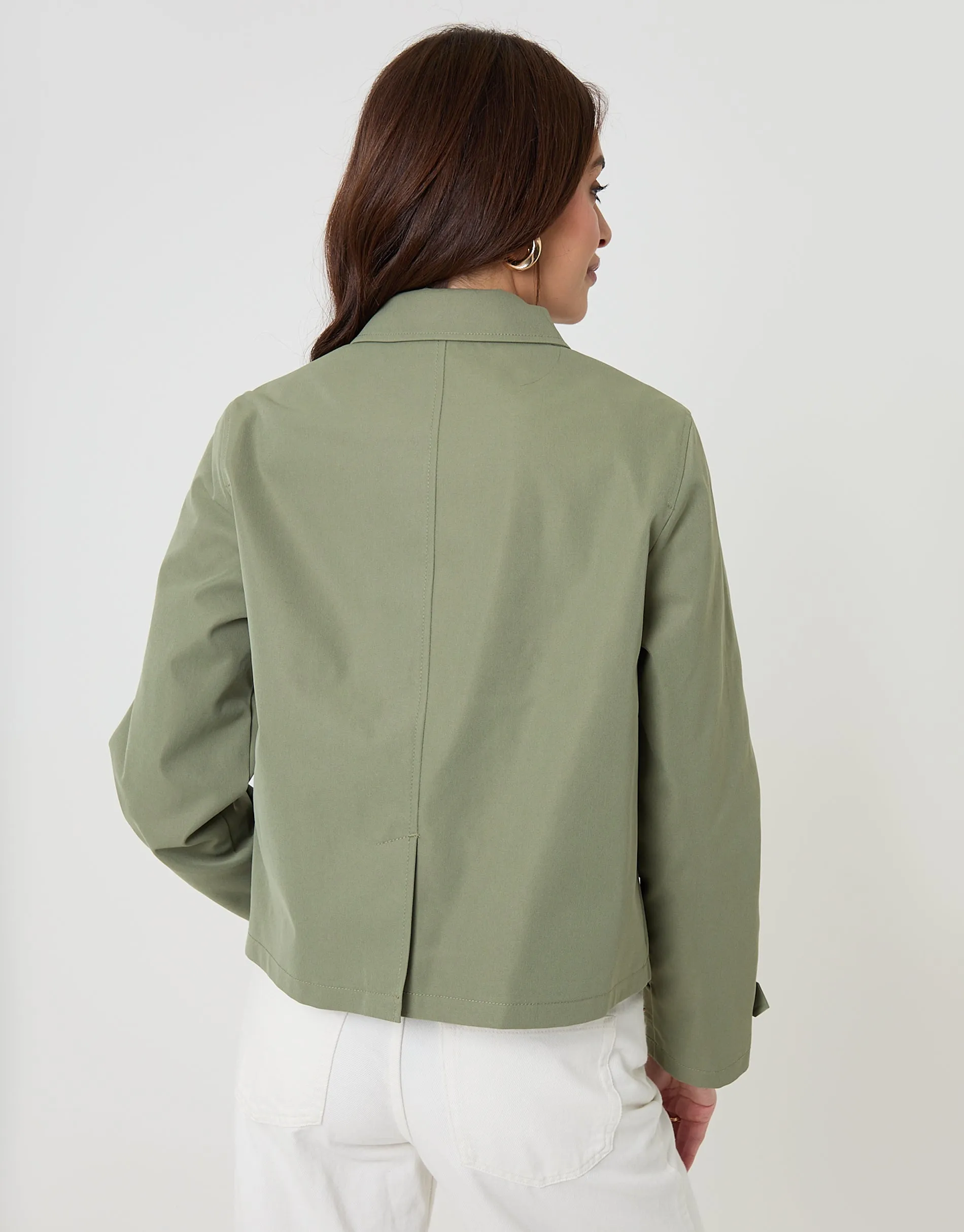 Khaki Green Cropped Collared Trench Coat sold by Threadbare product image thumbnail 2