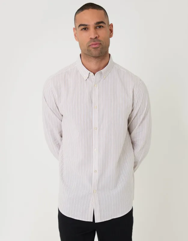 Stone Stripe Linen Cotton Blend Long Sleeve Shirt sold by Threadbare
