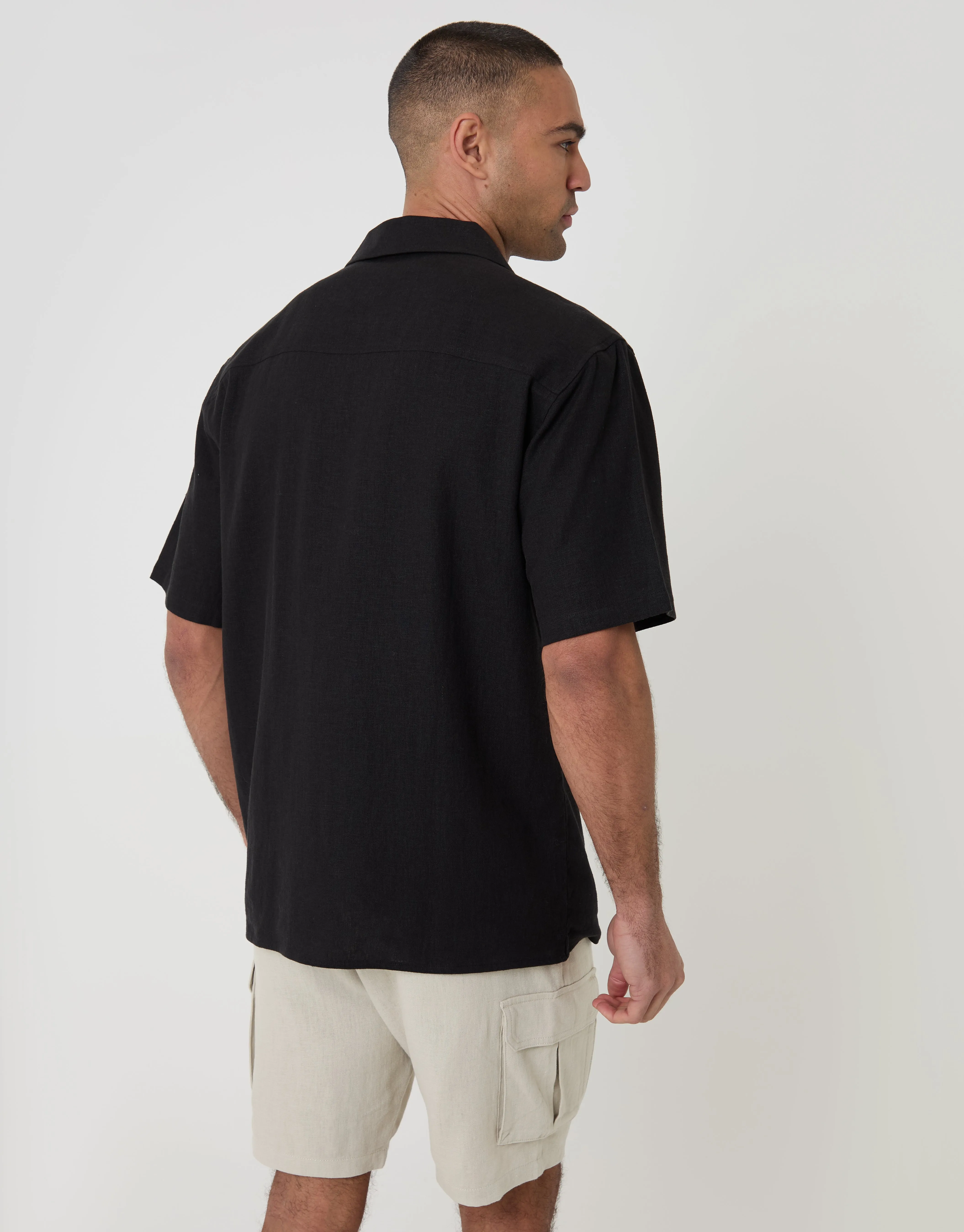 Black Relaxed Fit Linen Blend Short Sleeve Shirt sold by Threadbare product image thumbnail 2