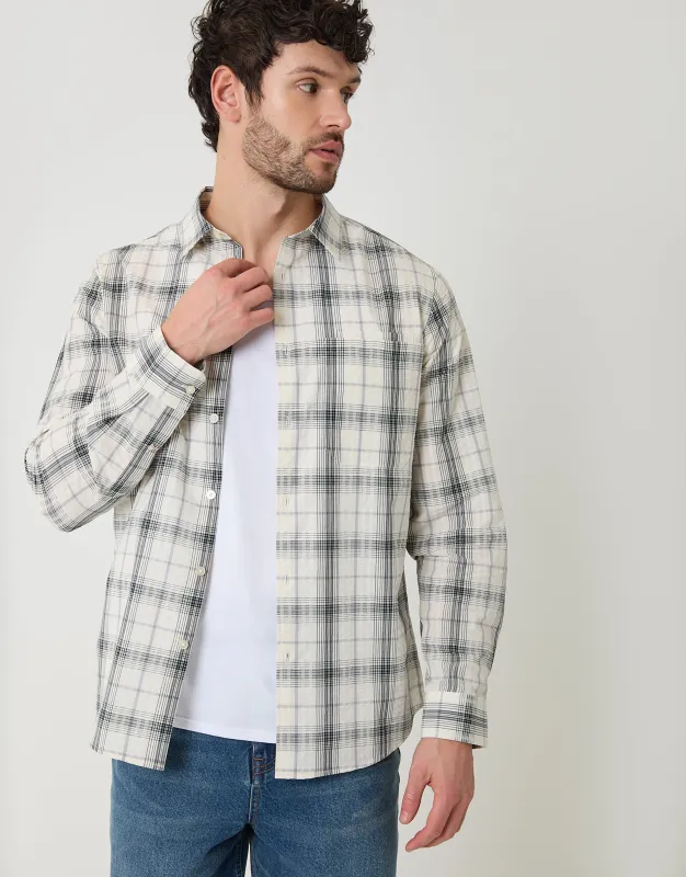 Stone Check Cotton Long Sleeve Shirt sold by Threadbare