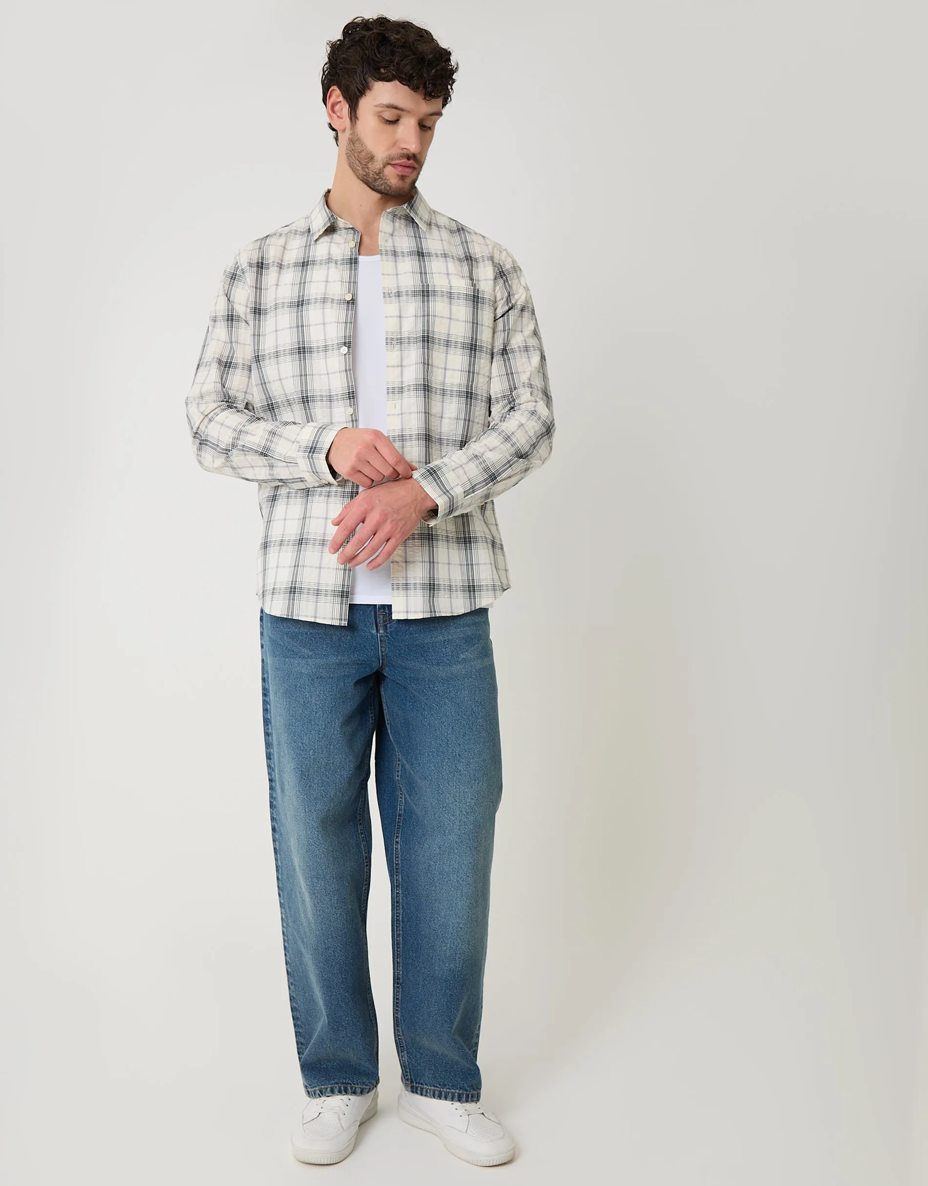 Stone Check Cotton Long Sleeve Shirt sold by Threadbare product image thumbnail 3