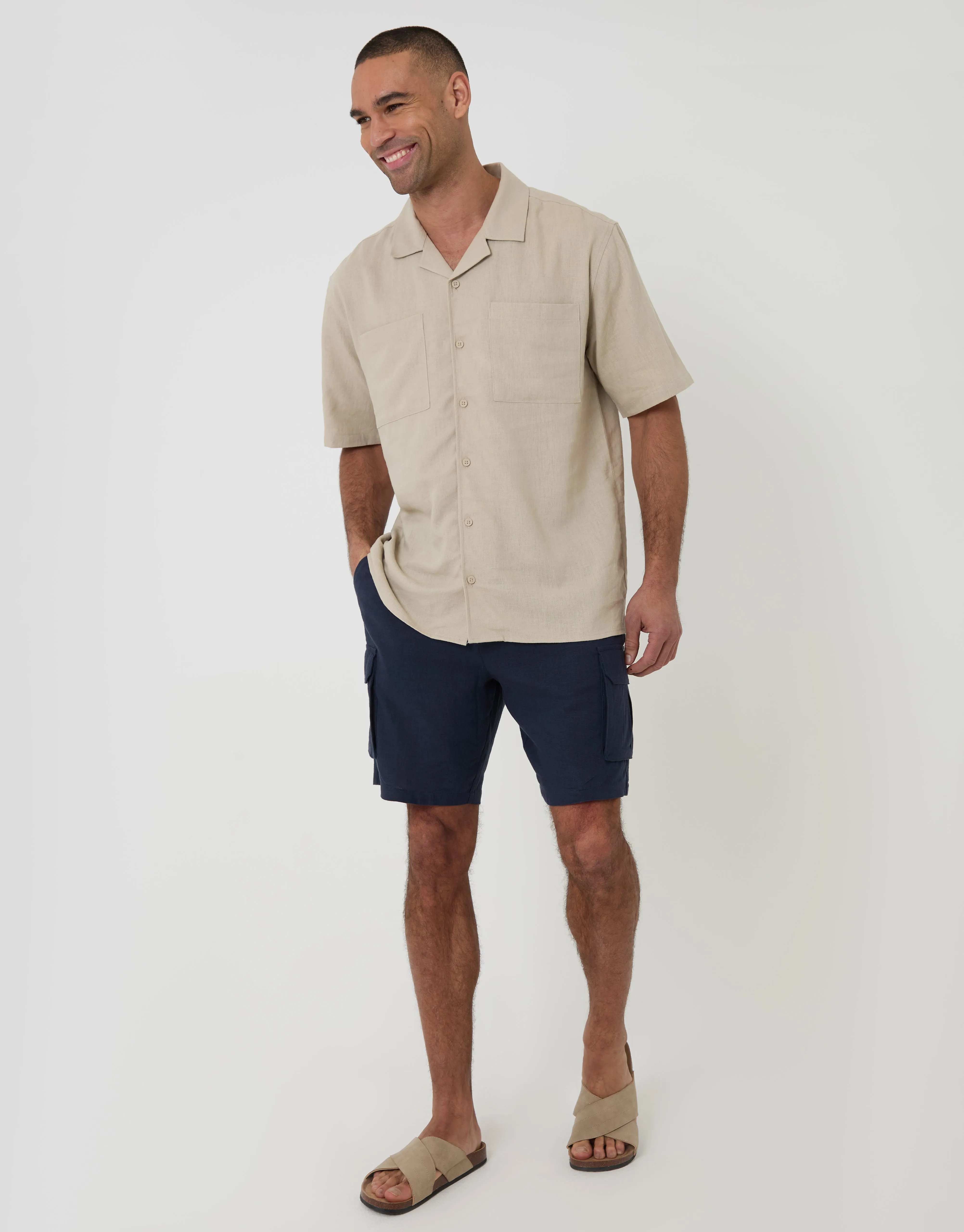 Stone Relaxed Fit Linen Blend Short Sleeve Shirt sold by Threadbare product image thumbnail 3