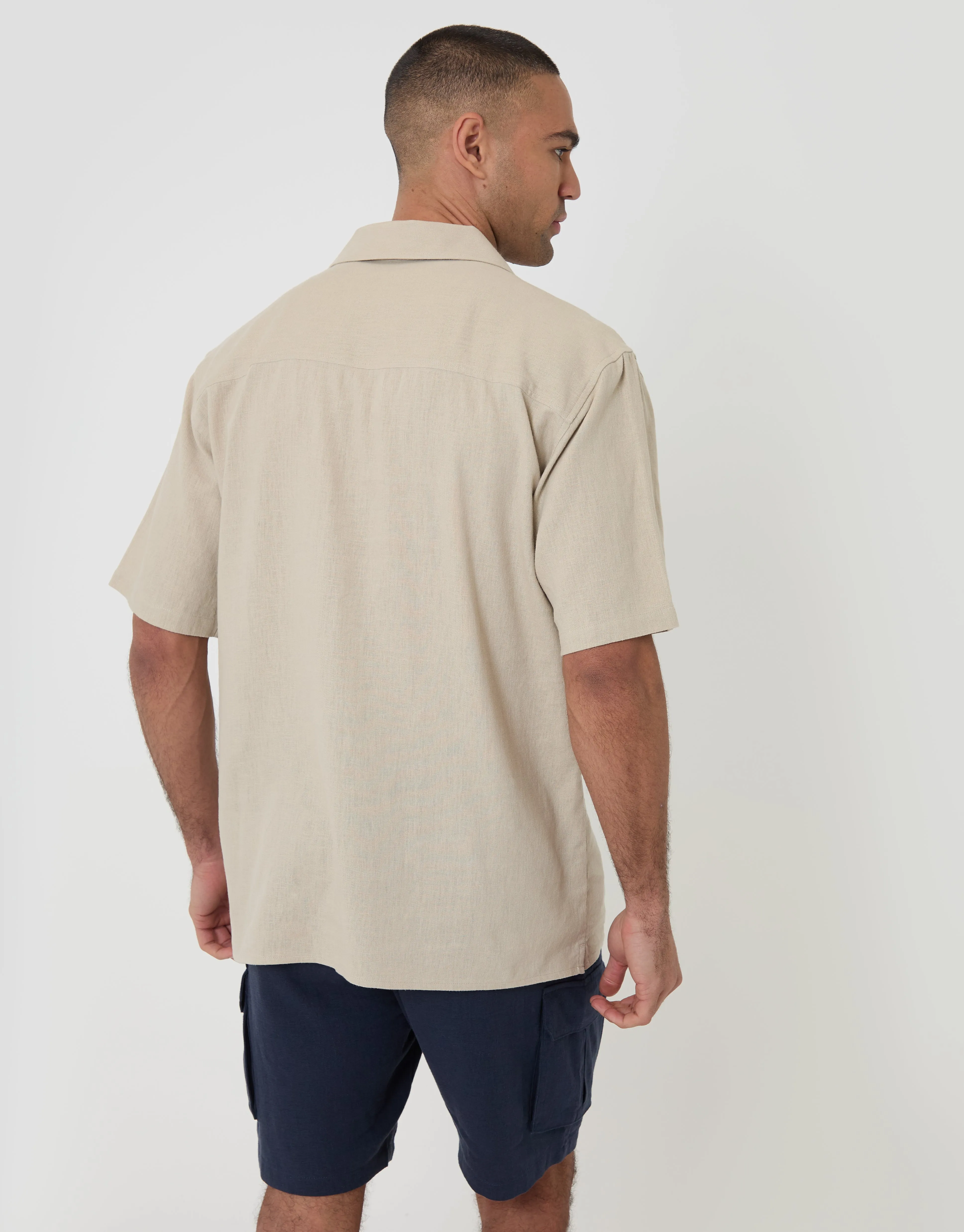 Stone Relaxed Fit Linen Blend Short Sleeve Shirt sold by Threadbare product image thumbnail 2
