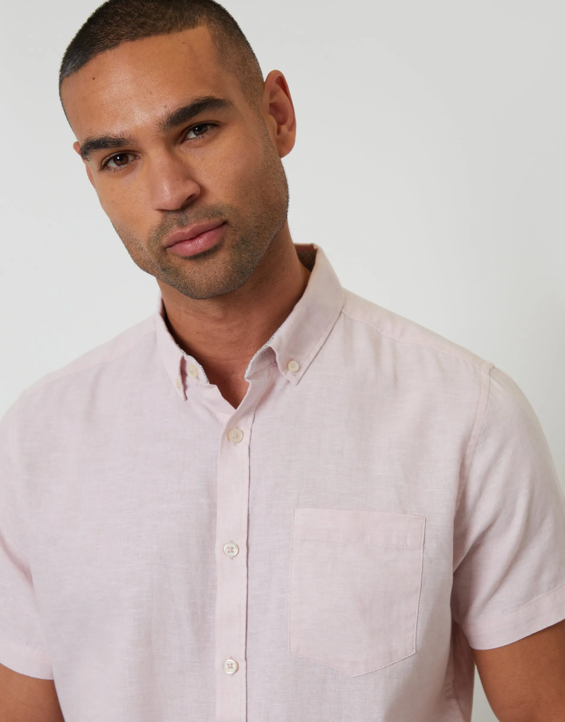 Short Sleeve Linen Blend Shirt in Pink sold by Threadbare product image thumbnail 4