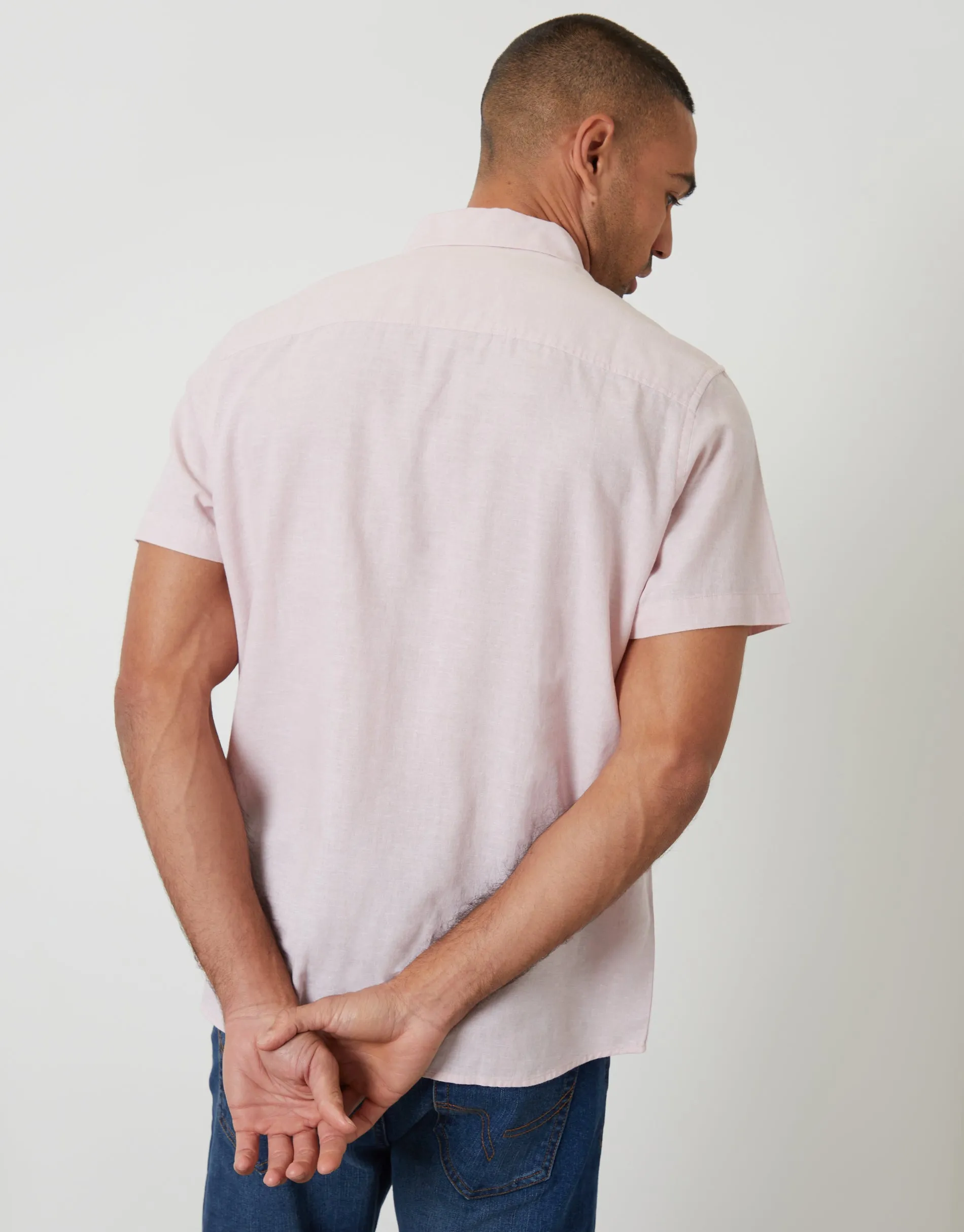 Short Sleeve Linen Blend Shirt in Pink sold by Threadbare product image thumbnail 2
