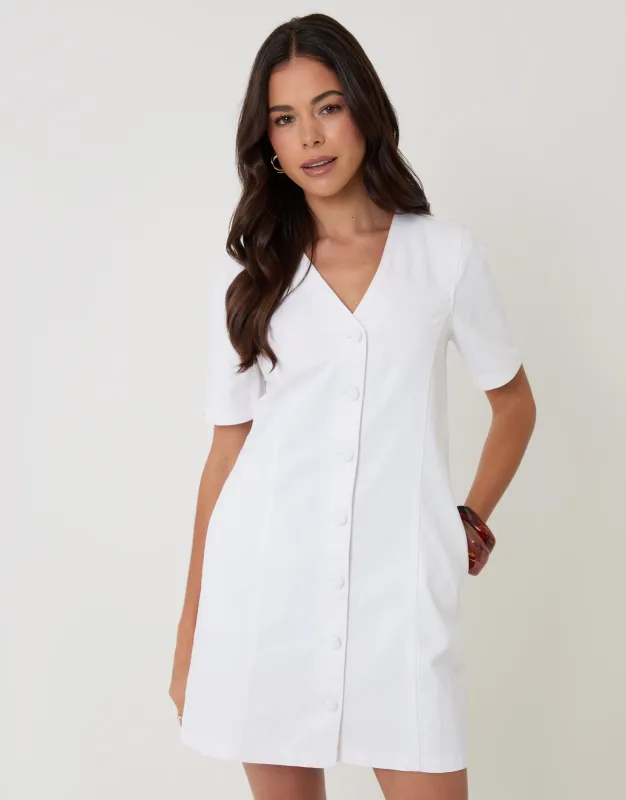 White Denim Button Up Mini Dress made by Threadbare