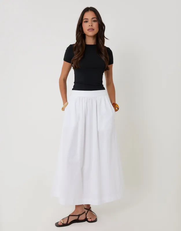 White Linen Blend Gathered Midaxi Skirt made by Threadbare