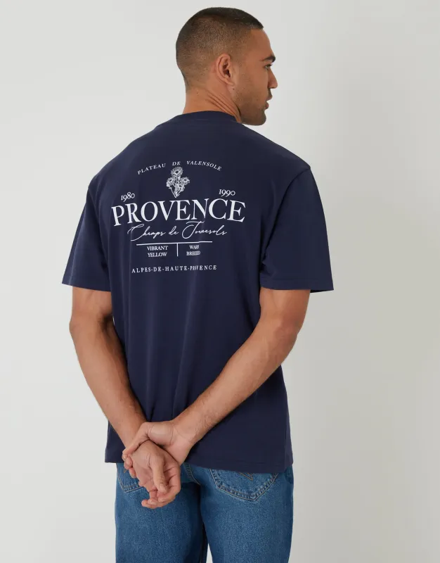 Navy Relaxed Fit Provence Peached Cotton T-Shirt made by Threadbare