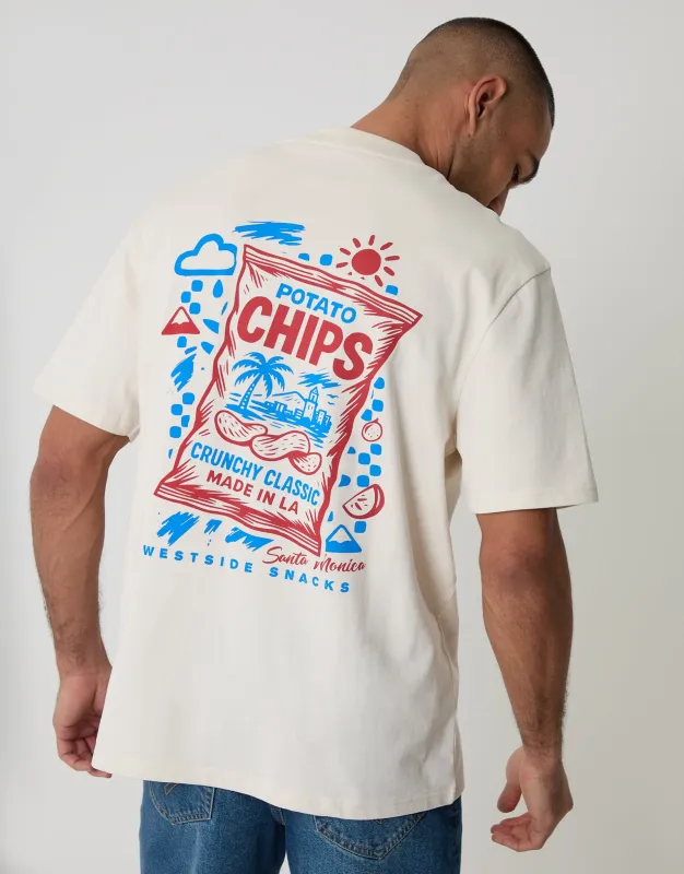 Ecru Relaxed Fit Potato Chips Peached Cotton T-Shirt made by Threadbare